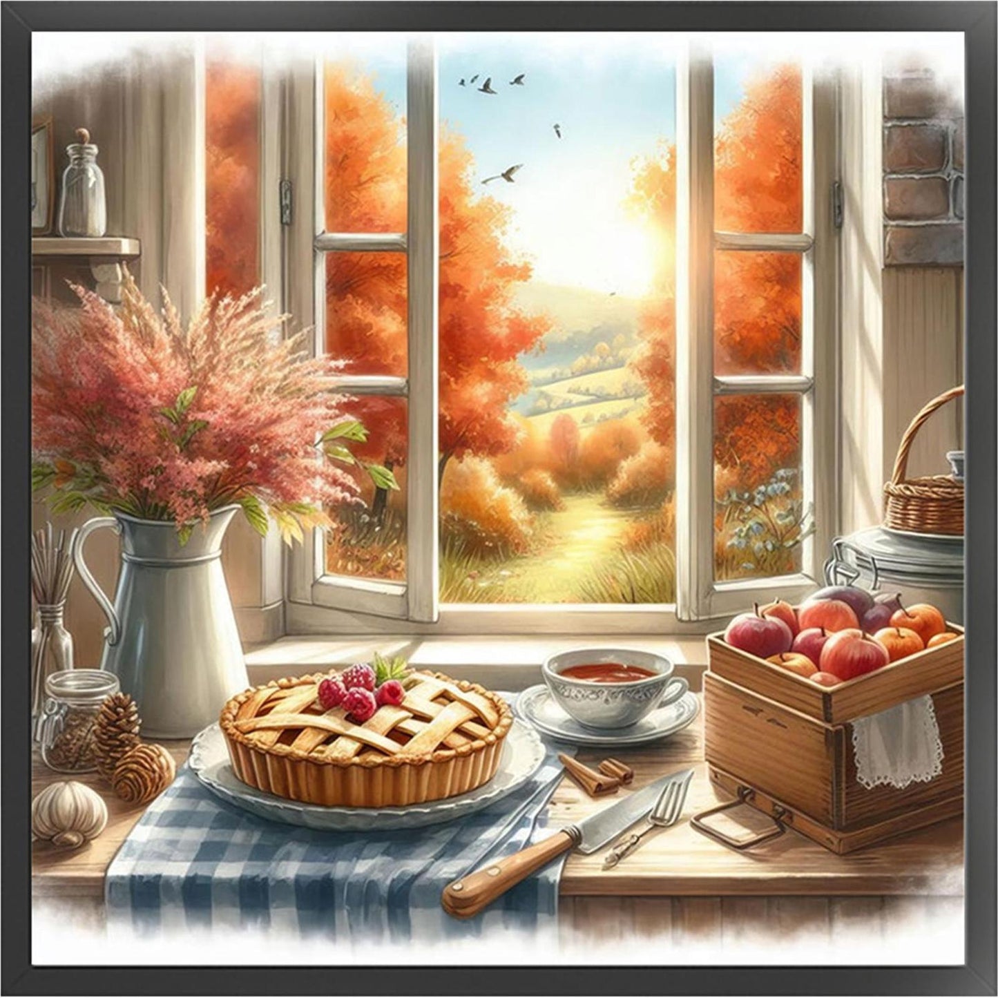 Autumn Scenery By Window - Full 11CT Stamped Cross Stitch 45x45CM - Yishu