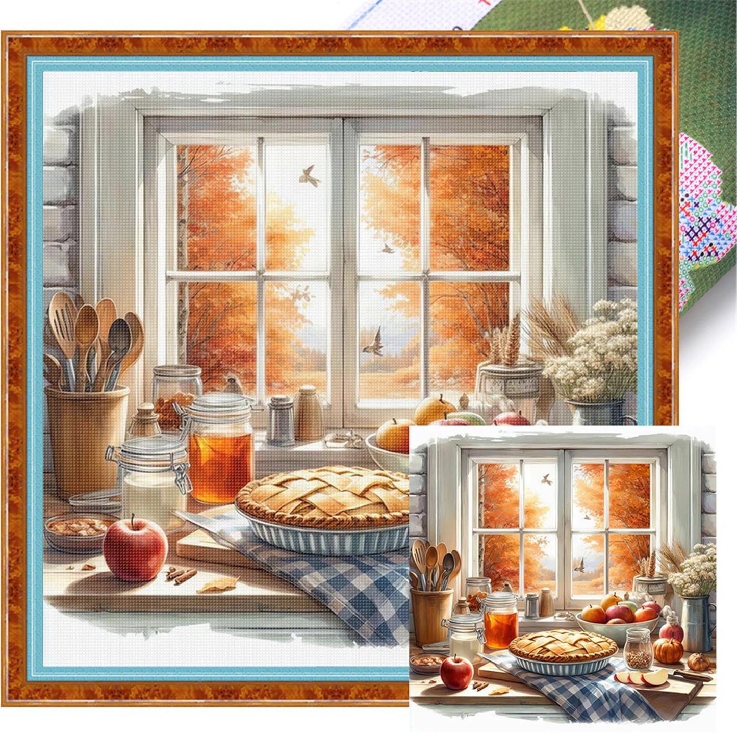Autumn Scenery By Window - Full 11CT Stamped Cross Stitch 45x45CM - Yishu