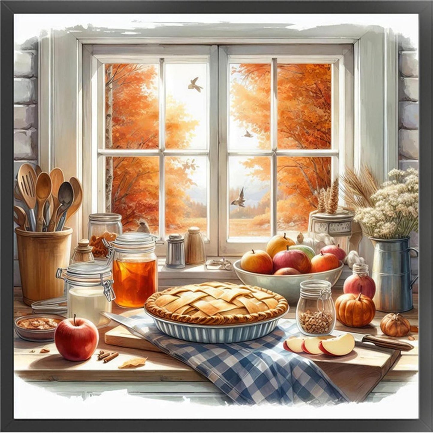 Autumn Scenery By Window - Full 11CT Stamped Cross Stitch 45x45CM - Yishu