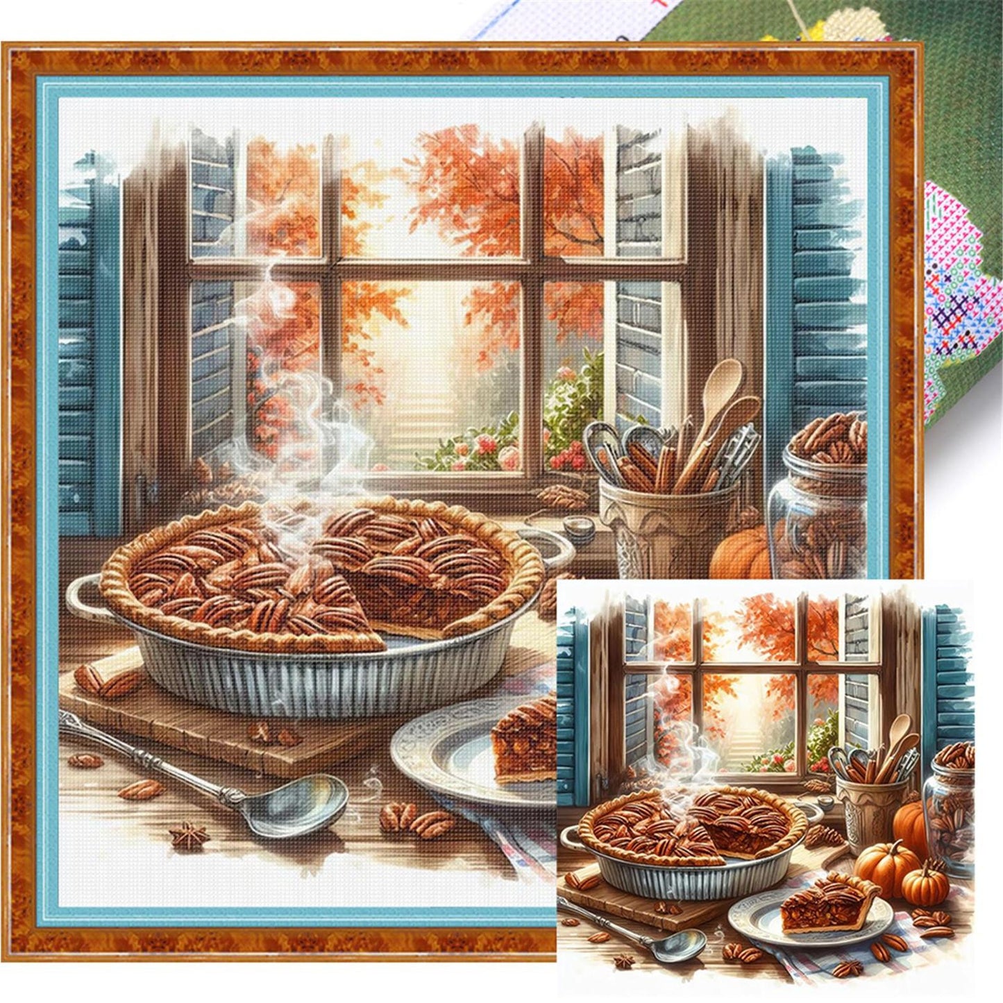 Autumn Scenery By Window - Full 11CT Stamped Cross Stitch 45x45CM - Yishu