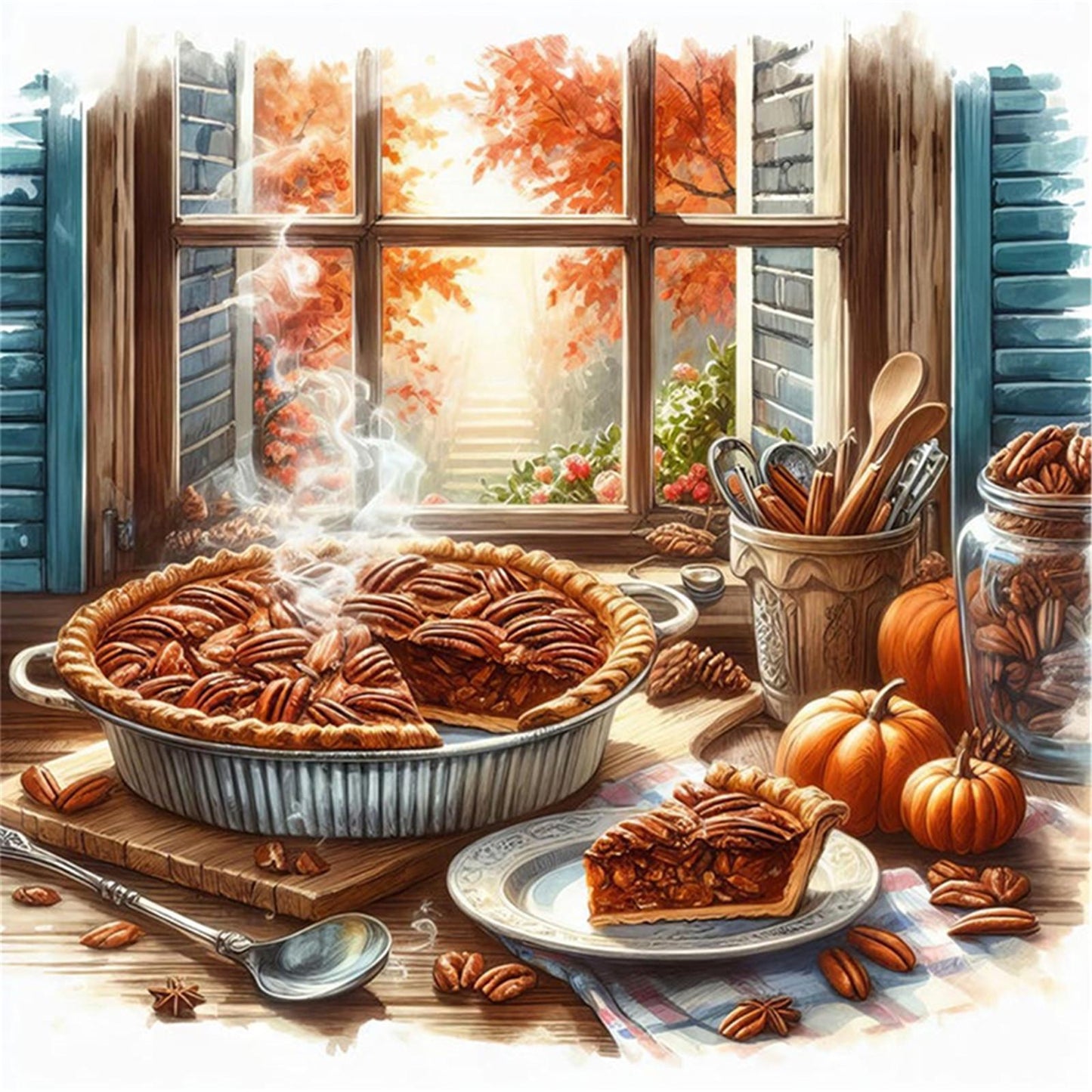 Autumn Scenery By Window - Full 11CT Stamped Cross Stitch 45x45CM - Yishu