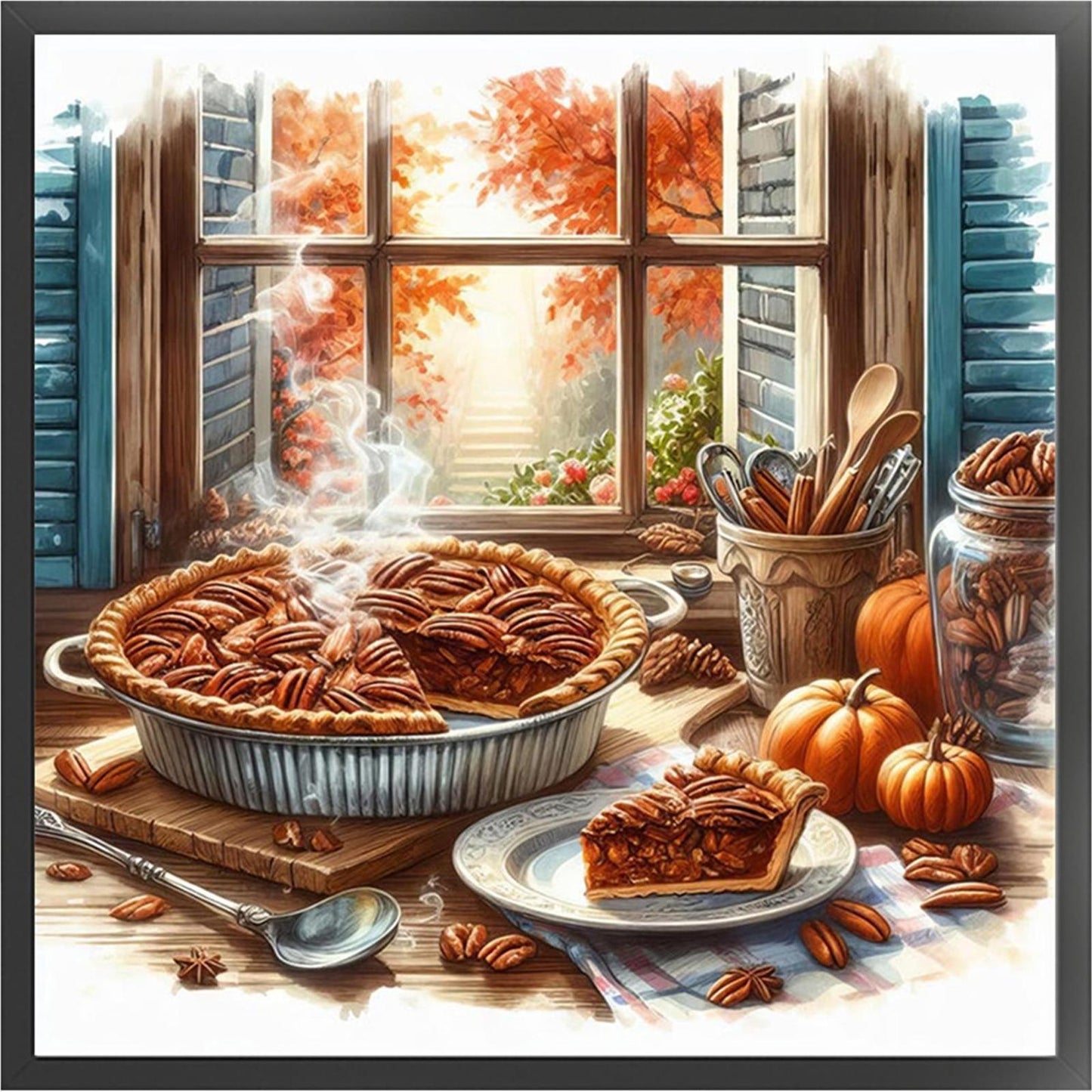 Autumn Scenery By Window - Full 11CT Stamped Cross Stitch 45x45CM - Yishu