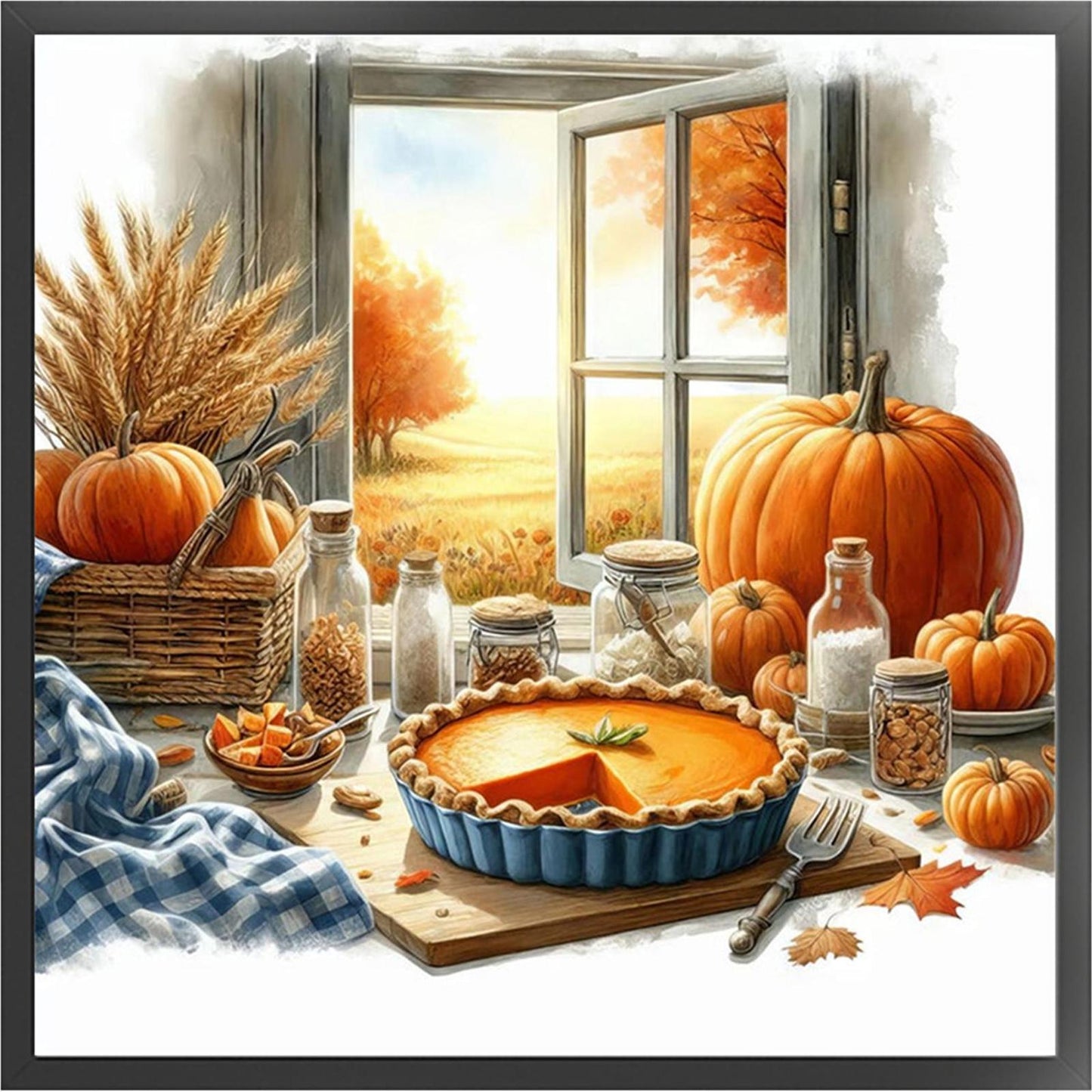Autumn Scenery By Window - Full 11CT Stamped Cross Stitch 45x45CM - Yishu