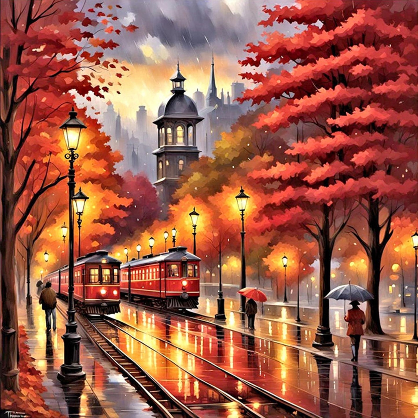 Autumn Scenery - Full 11CT Stamped Cross Stitch 50x50CM - Yishu