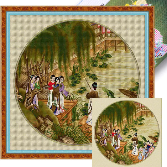 Lotus Leaves - Partial 11CT Stamped Cross Stitch 75x75CM - Spring
