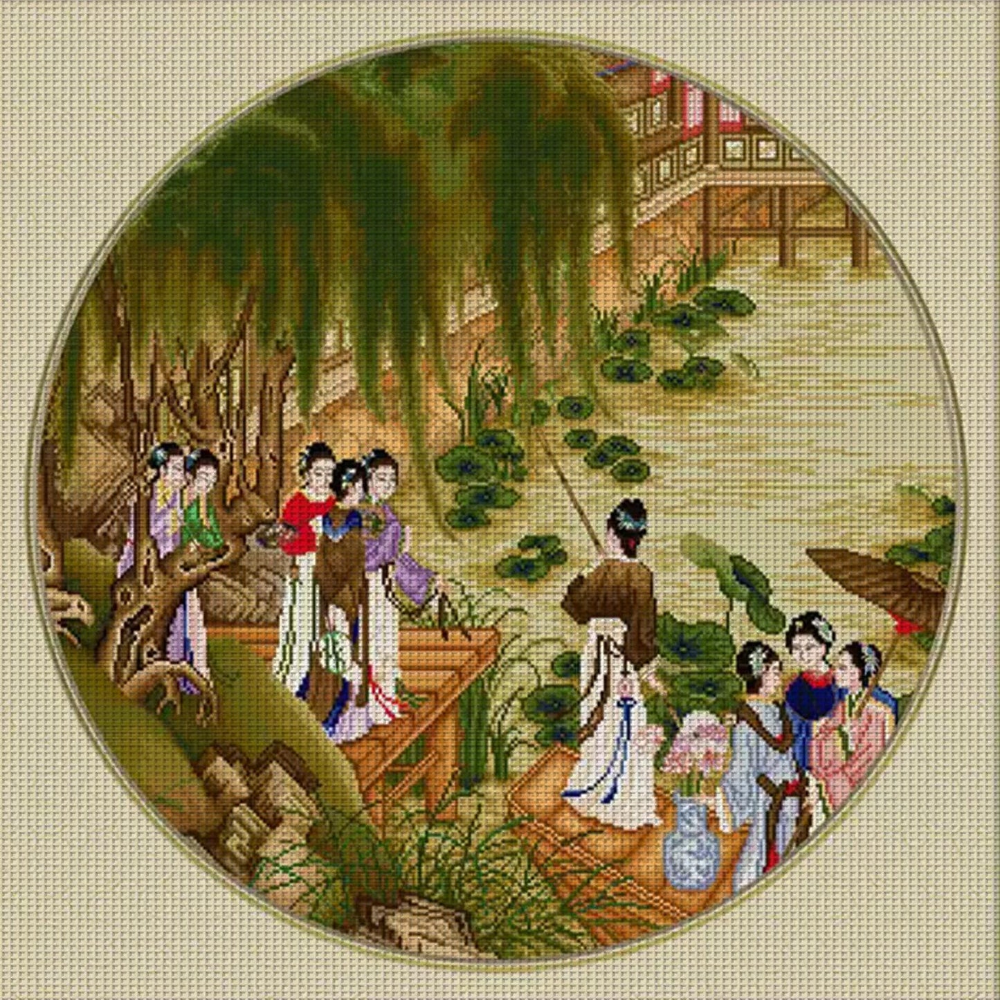 Lotus Leaves - Partial 11CT Stamped Cross Stitch 75x75CM - Spring