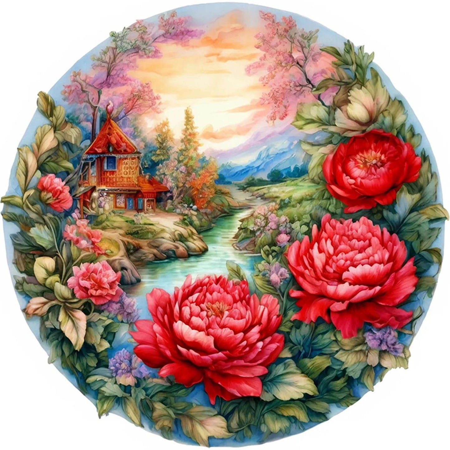 Peony Manor - Full 11CT Stamped Cross Stitch 40x40CM - Yishu