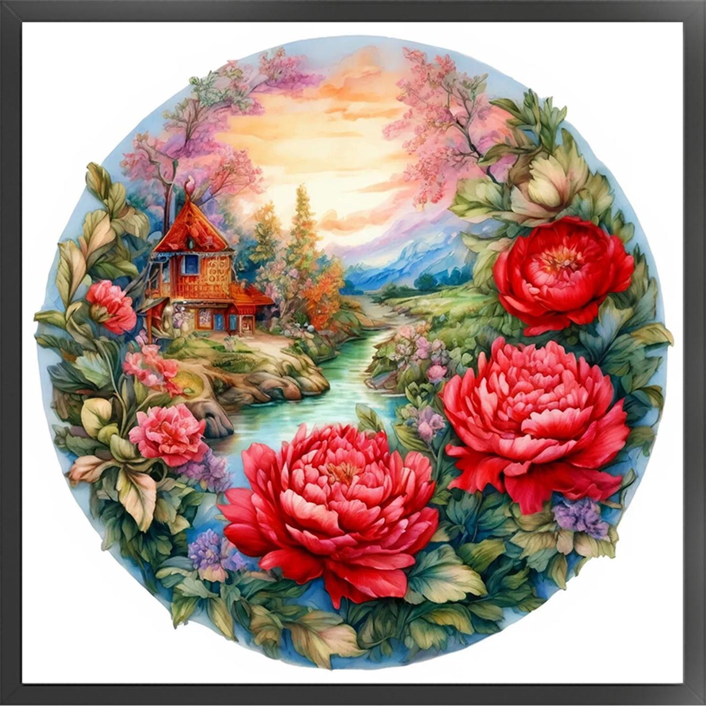 Peony Manor - Full 11CT Stamped Cross Stitch 40x40CM - Yishu