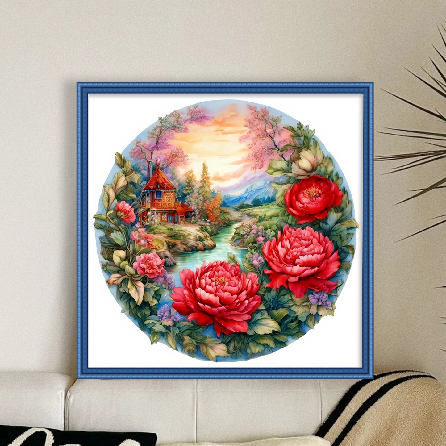Peony Manor - Full 11CT Stamped Cross Stitch 40x40CM - Yishu