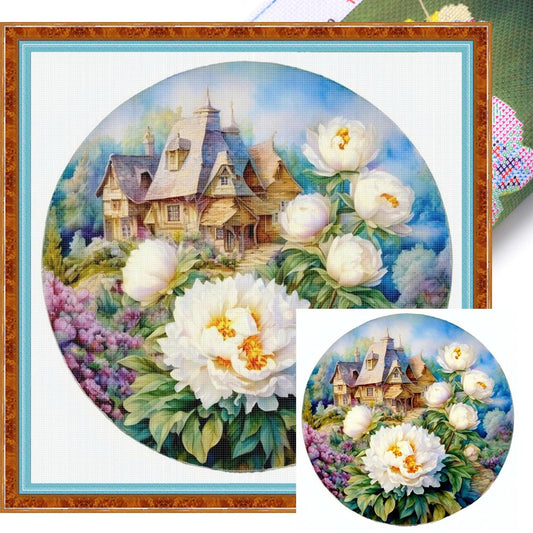 Peony Manor - Full 11CT Stamped Cross Stitch 40x40CM - Yishu
