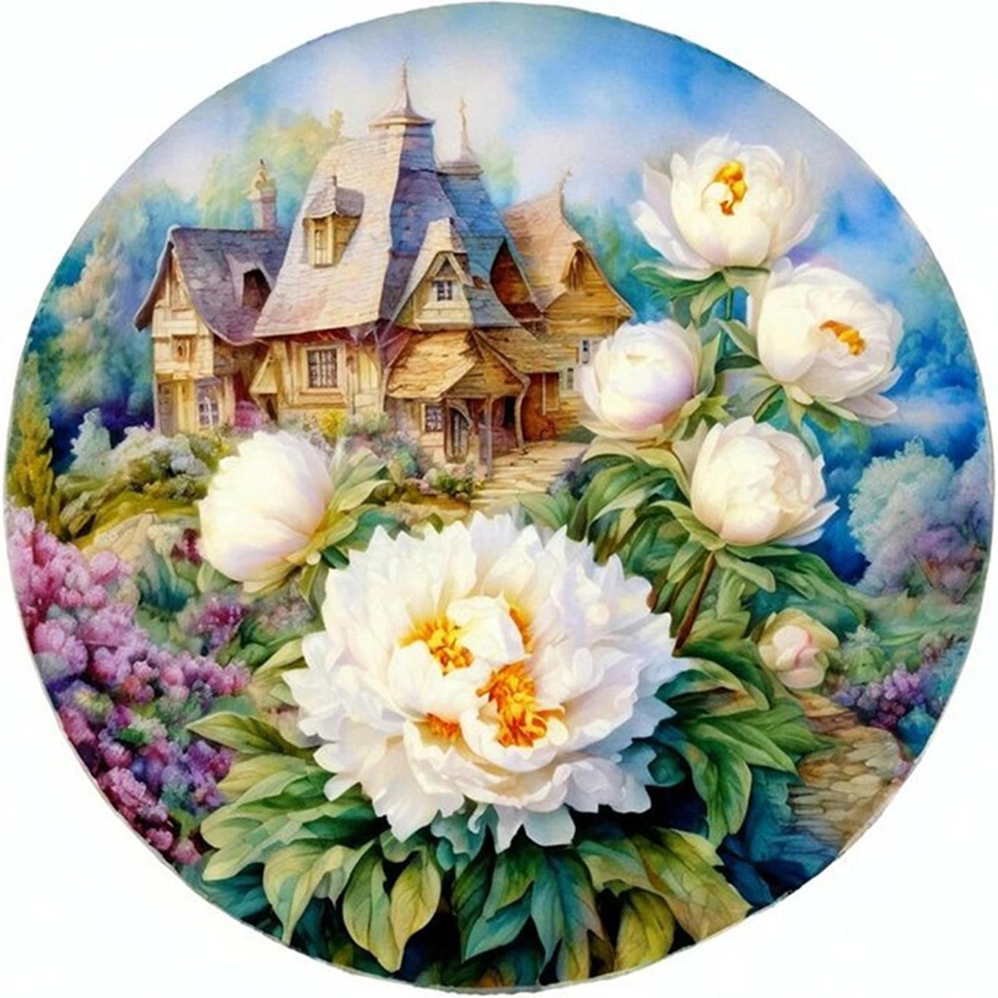 Peony Manor - Full 11CT Stamped Cross Stitch 40x40CM - Yishu