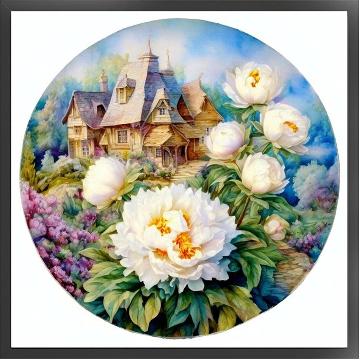 Peony Manor - Full 11CT Stamped Cross Stitch 40x40CM - Yishu
