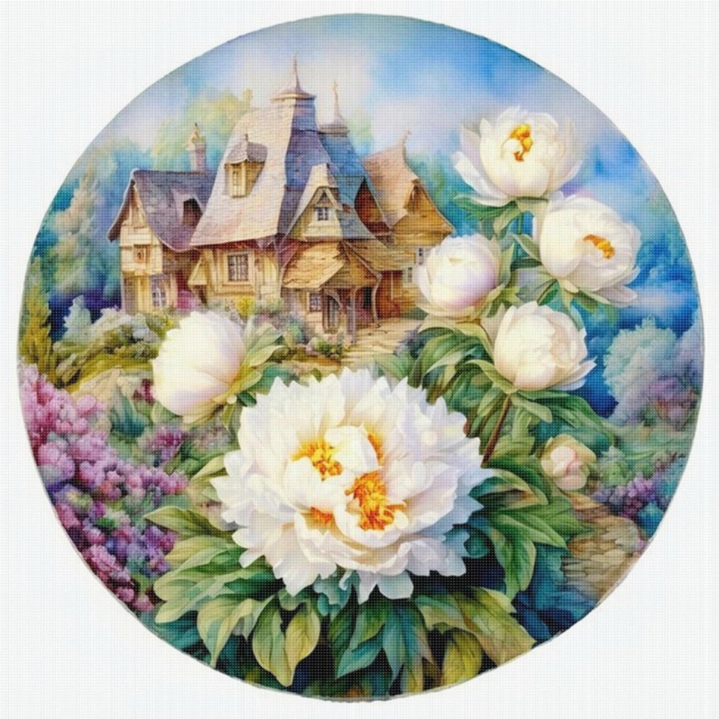 Peony Manor - Full 11CT Stamped Cross Stitch 40x40CM - Yishu