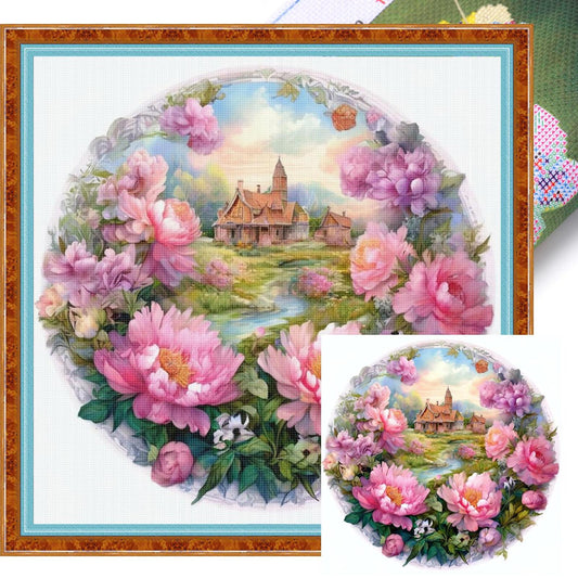 Peony Manor - Full 11CT Stamped Cross Stitch 40x40CM - Yishu
