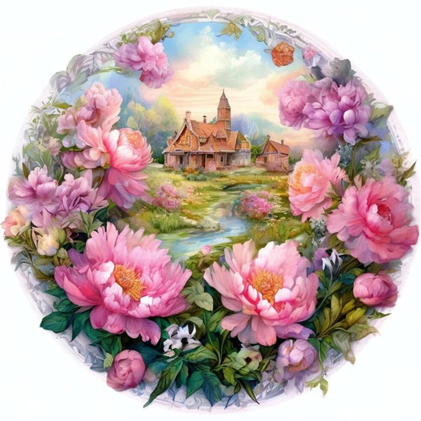 Peony Manor - Full 11CT Stamped Cross Stitch 40x40CM - Yishu