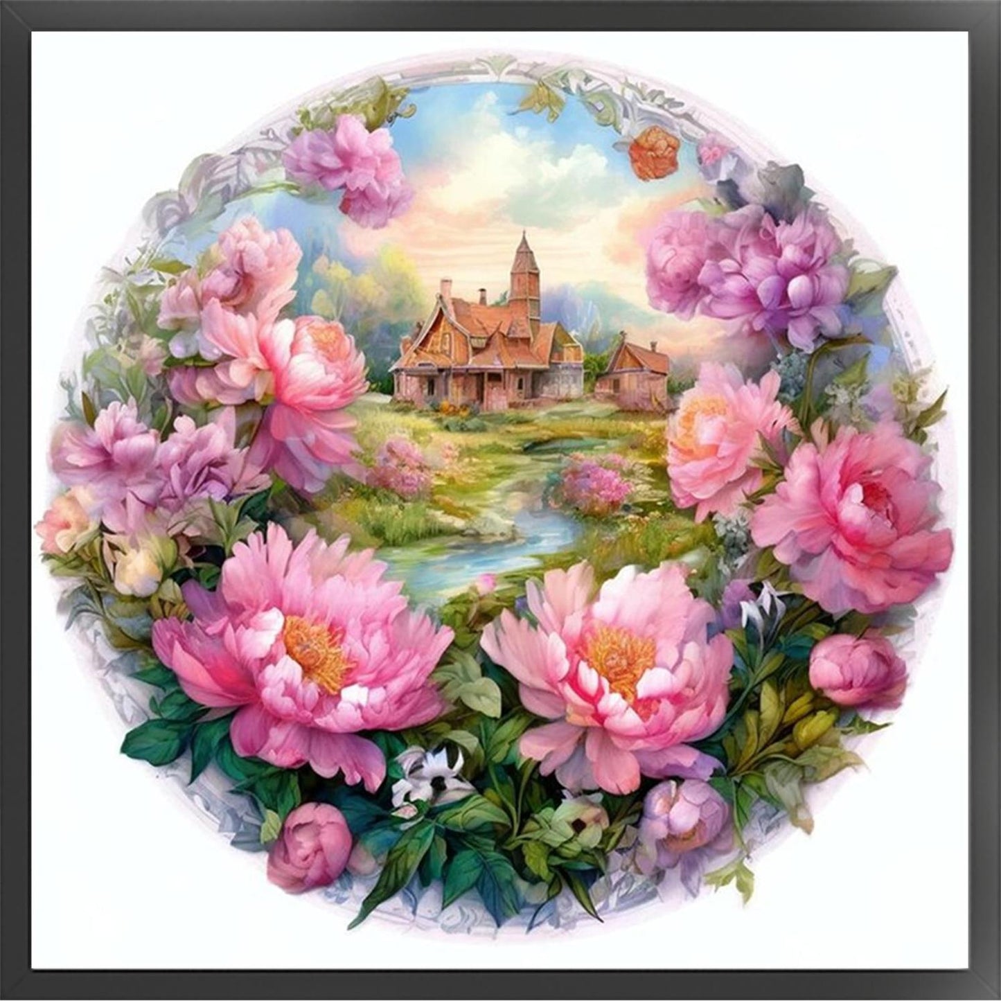 Peony Manor - Full 11CT Stamped Cross Stitch 40x40CM - Yishu