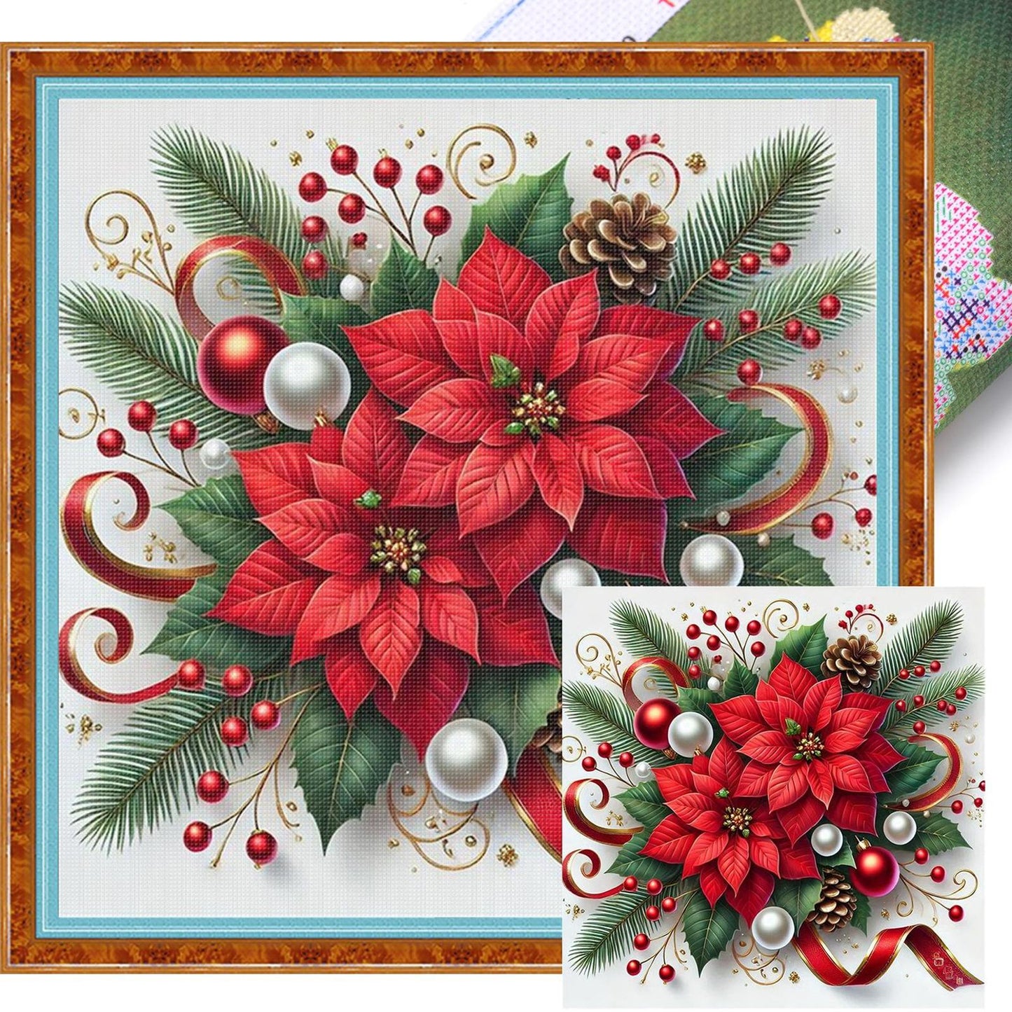 Christmas Red Flower - Full 11CT Stamped Cross Stitch 40x40CM - Yishu