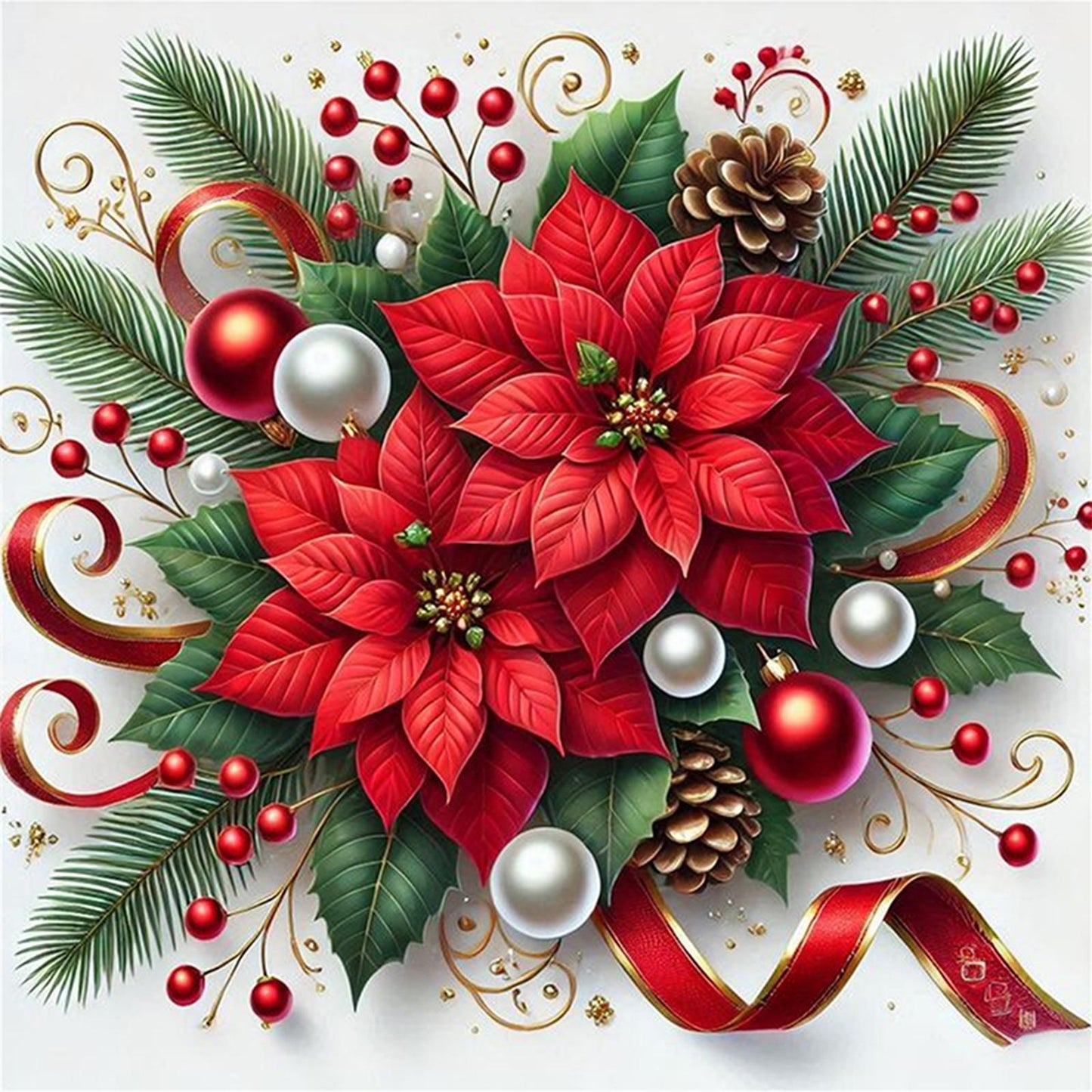 Christmas Red Flower - Full 11CT Stamped Cross Stitch 40x40CM - Yishu
