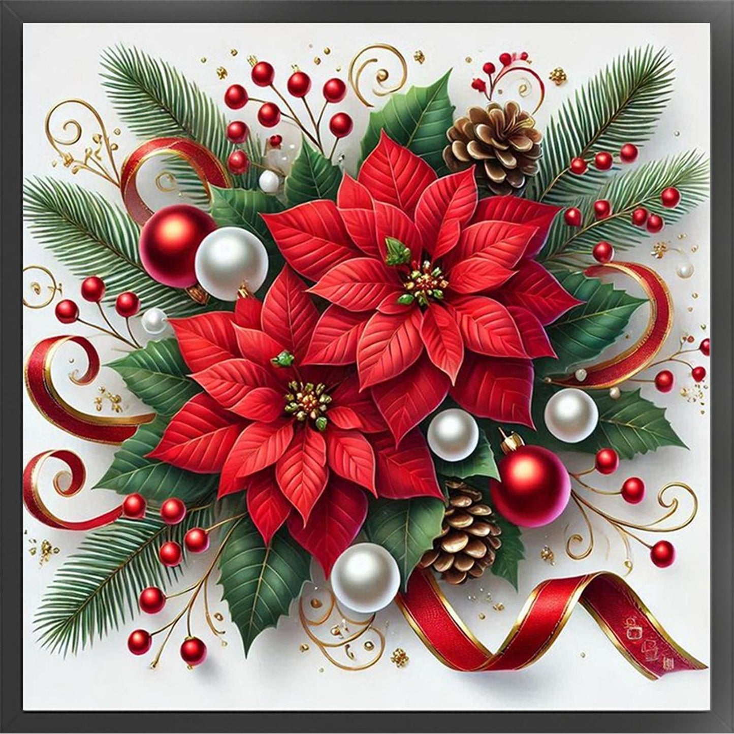 Christmas Red Flower - Full 11CT Stamped Cross Stitch 40x40CM - Yishu