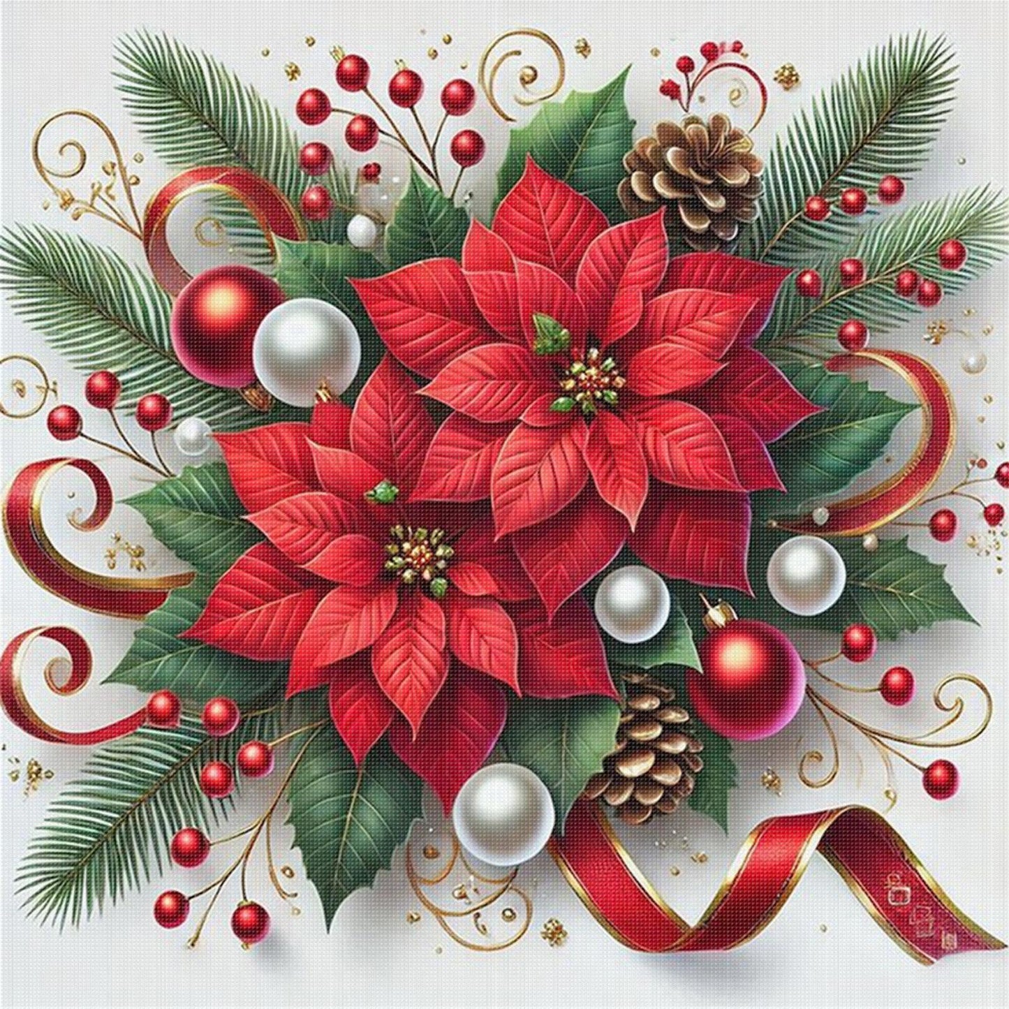 Christmas Red Flower - Full 11CT Stamped Cross Stitch 40x40CM - Yishu