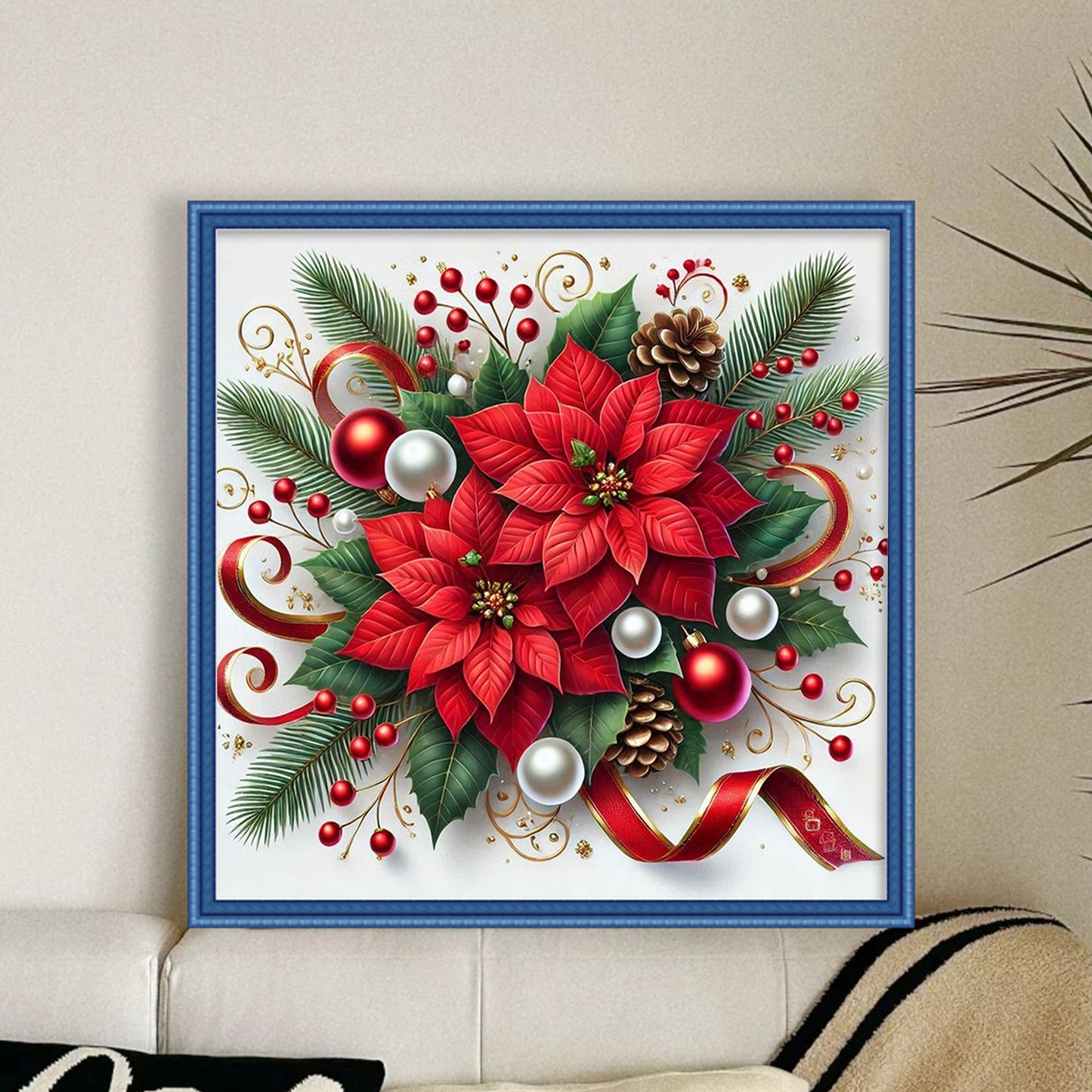 Christmas Red Flower - Full 11CT Stamped Cross Stitch 40x40CM - Yishu