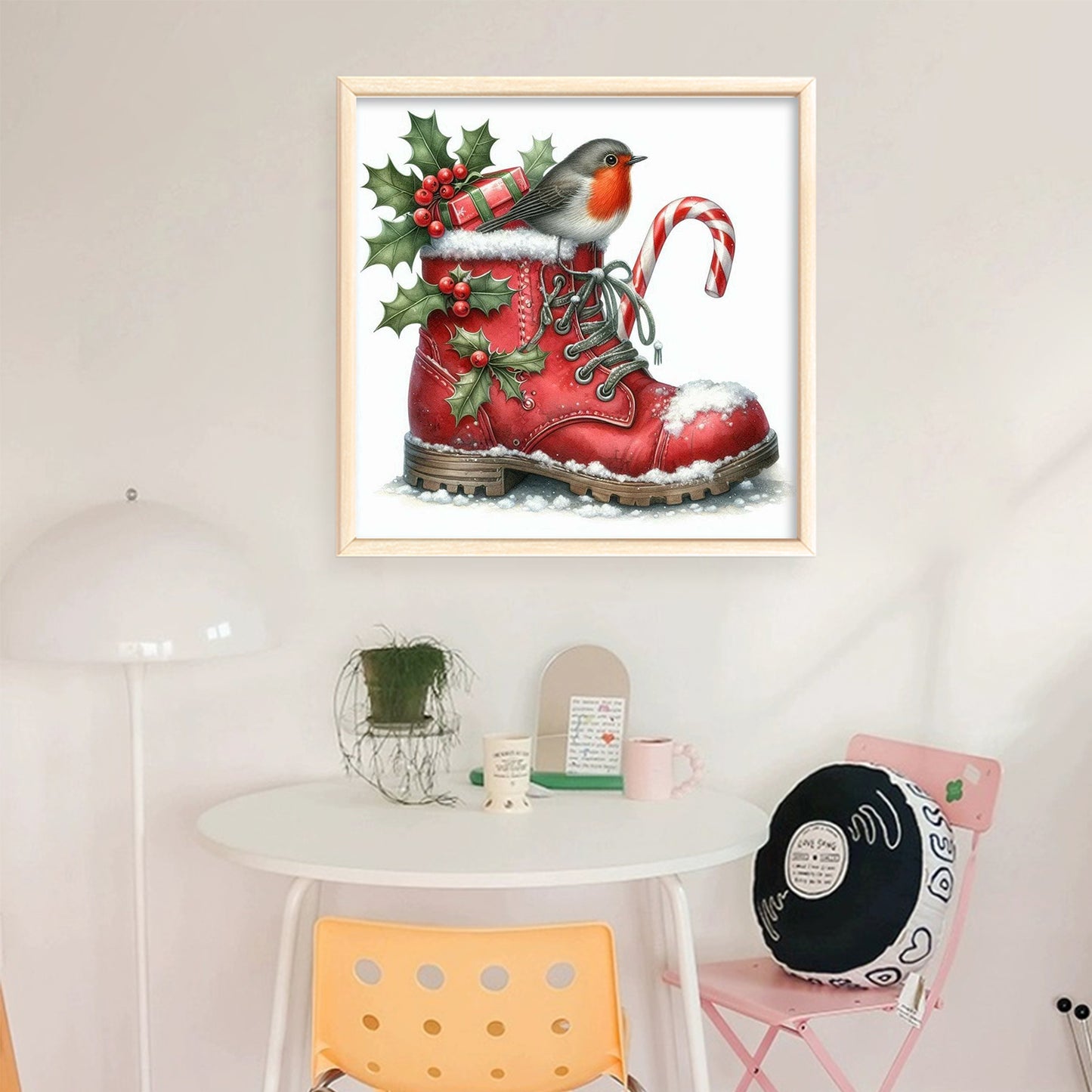 Robin On Christmas Boot - Full 11CT Stamped Cross Stitch 40x40CM - Yishu