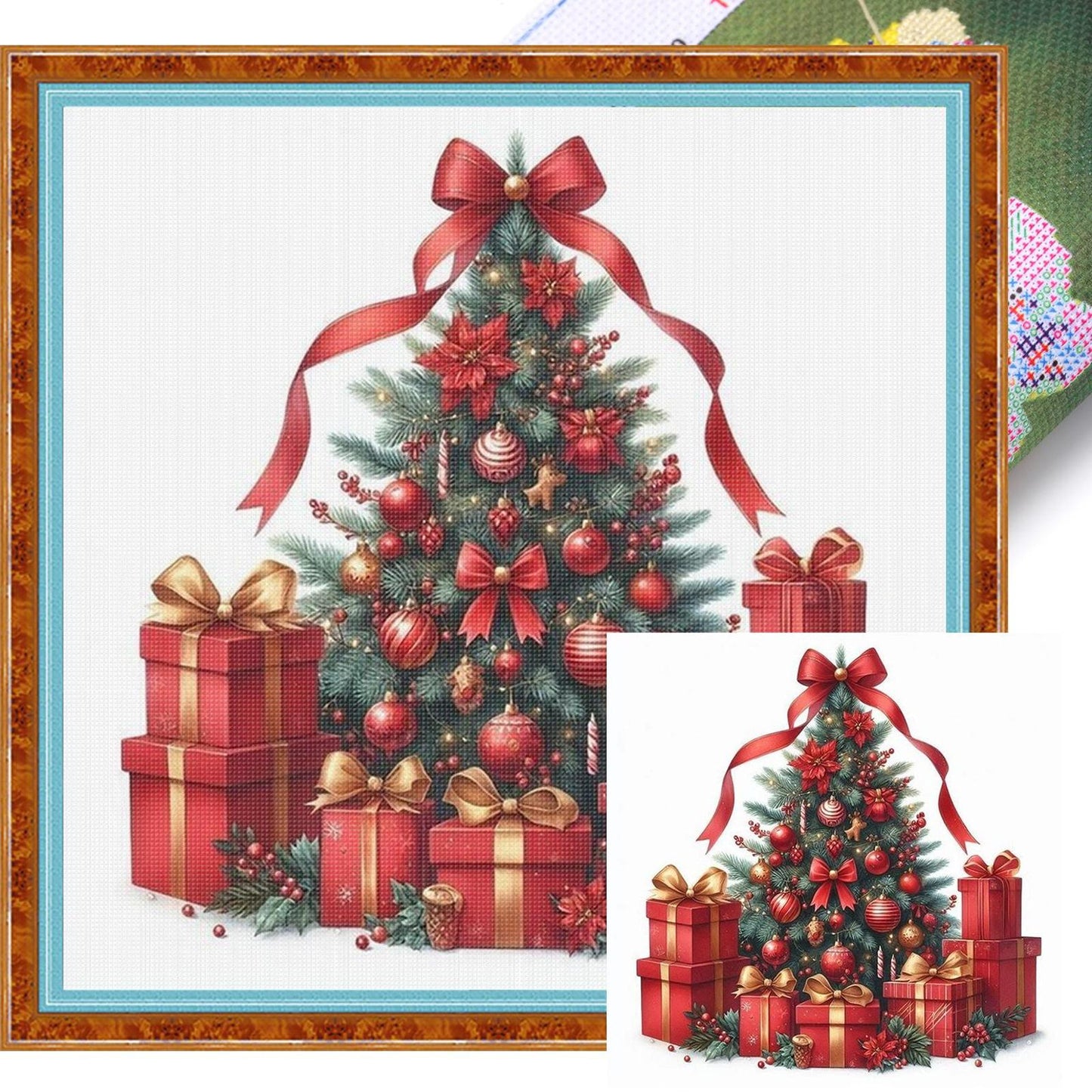 Christmas Tree With Gifts - Full 11CT Stamped Cross Stitch 40x40CM - Yishu