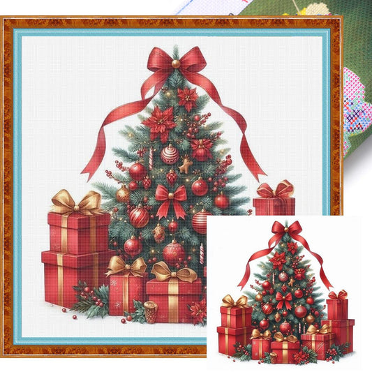 Christmas Tree With Gifts - Full 11CT Stamped Cross Stitch 40x40CM - Yishu