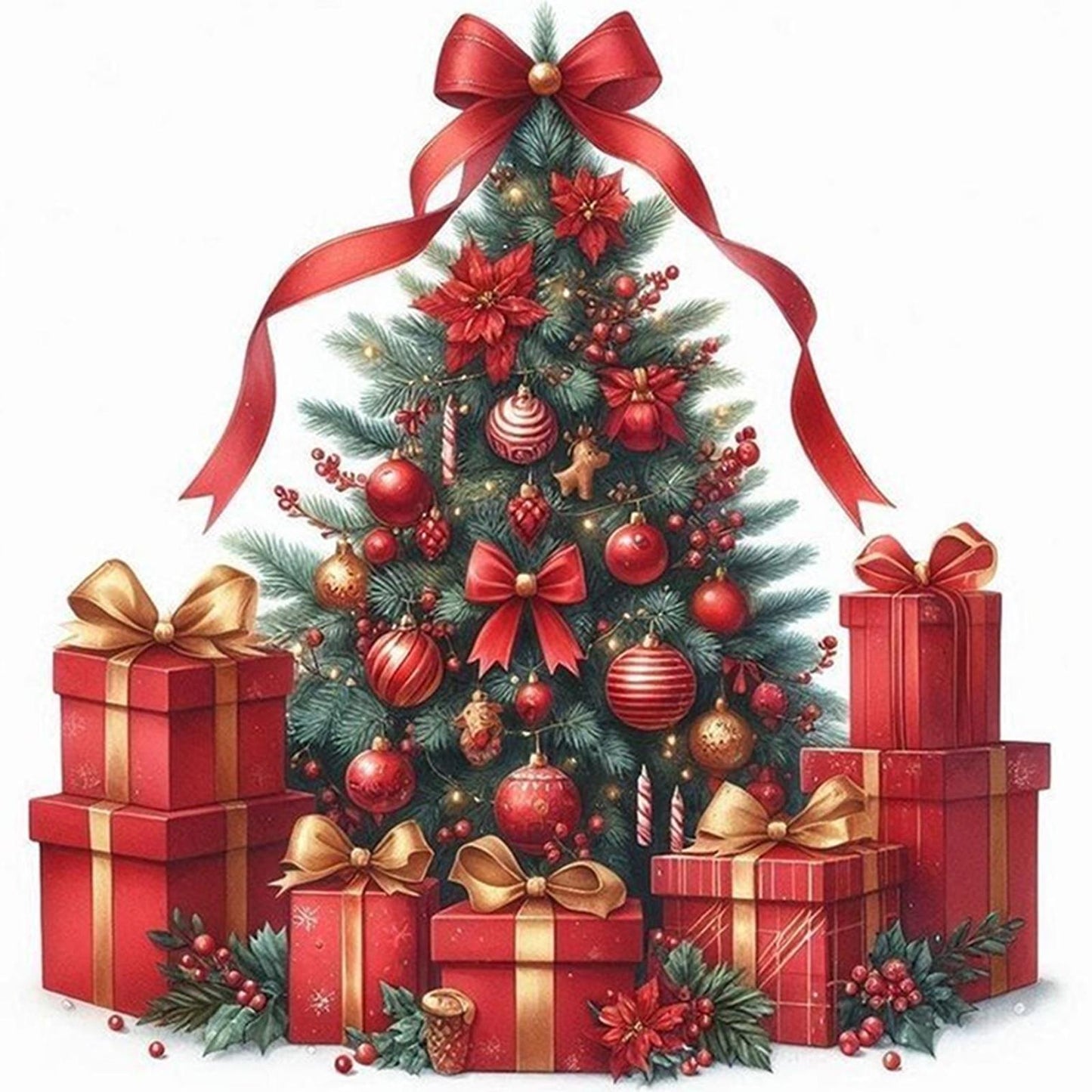 Christmas Tree With Gifts - Full 11CT Stamped Cross Stitch 40x40CM - Yishu
