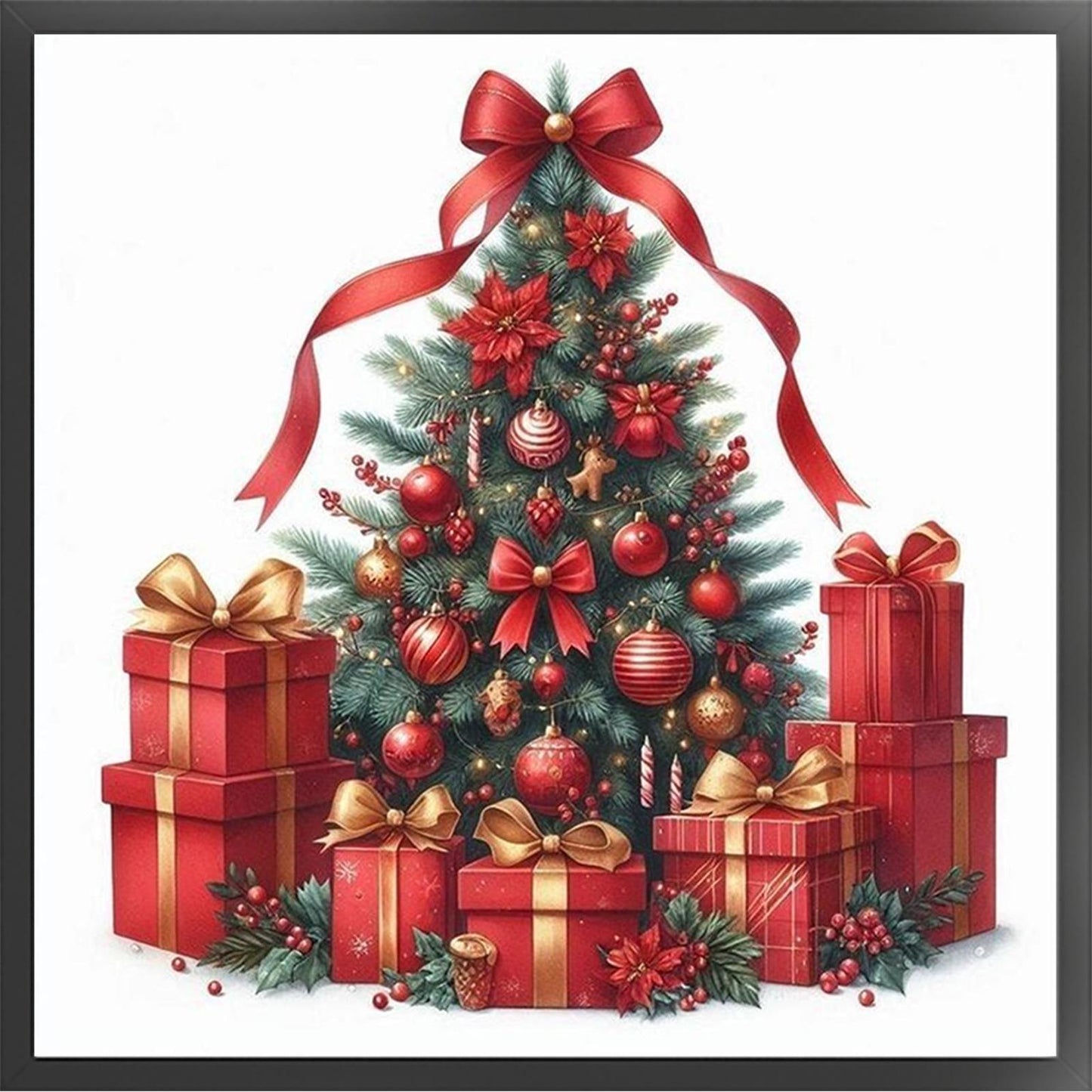 Christmas Tree With Gifts - Full 11CT Stamped Cross Stitch 40x40CM - Yishu