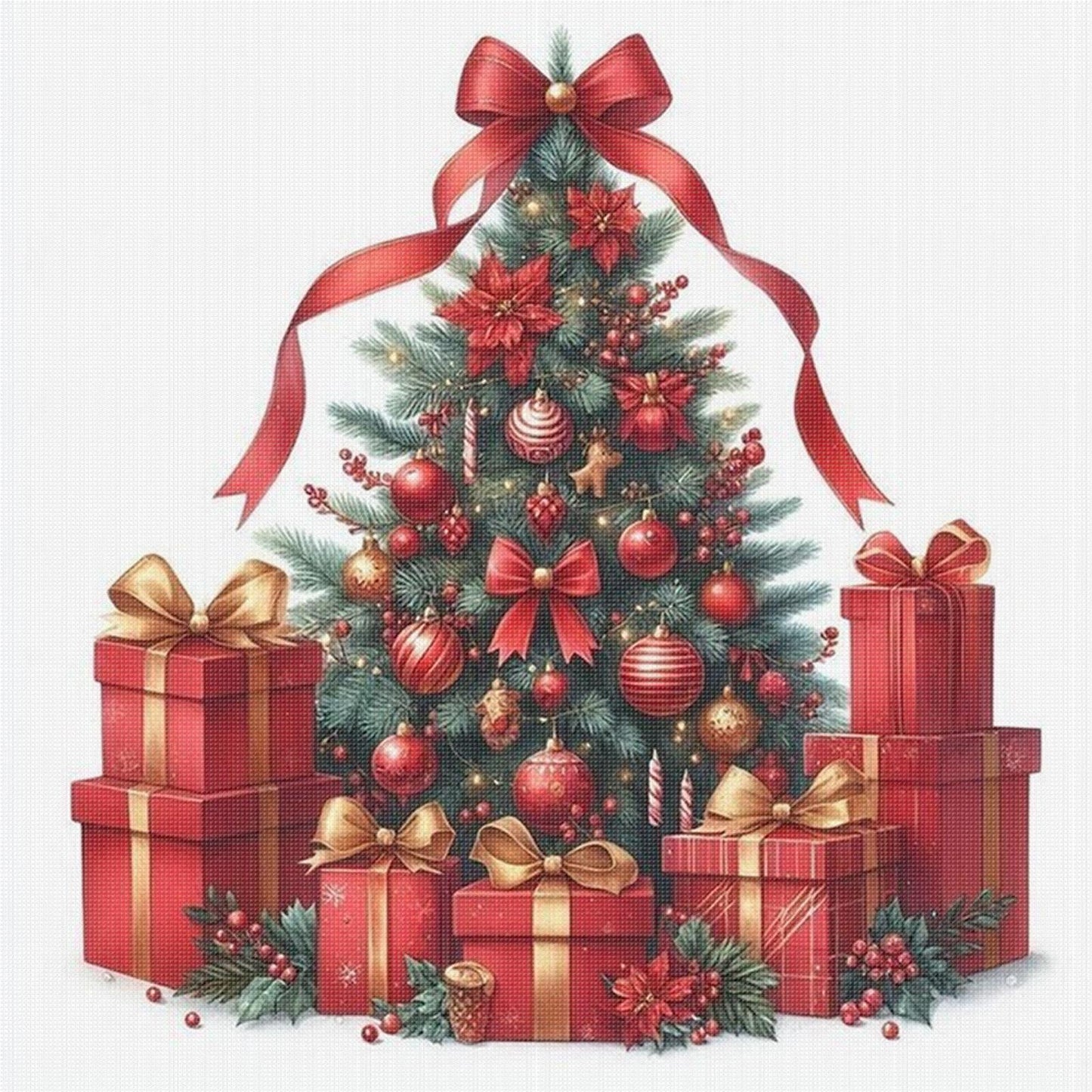 Christmas Tree With Gifts - Full 11CT Stamped Cross Stitch 40x40CM - Yishu