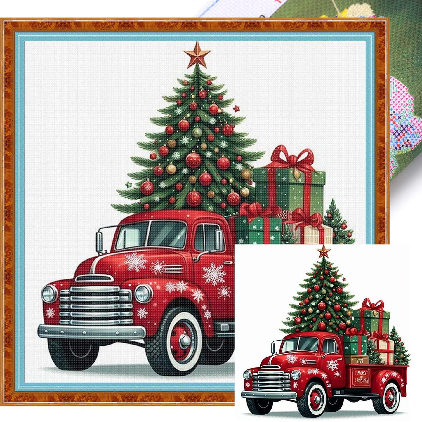 Christmas Tree And Truck - Full 11CT Stamped Cross Stitch 40x40CM - Yishu