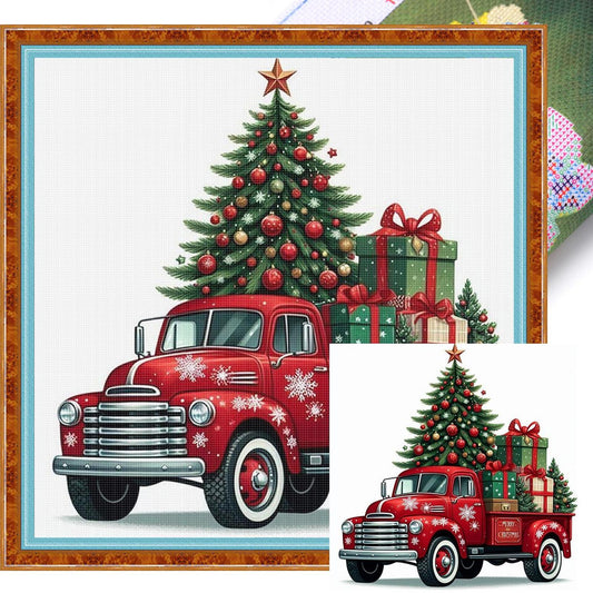 Christmas Tree And Truck - Full 11CT Stamped Cross Stitch 40x40CM - Yishu
