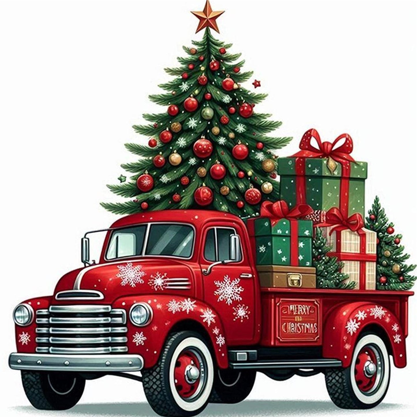 Christmas Tree And Truck - Full 11CT Stamped Cross Stitch 40x40CM - Yishu