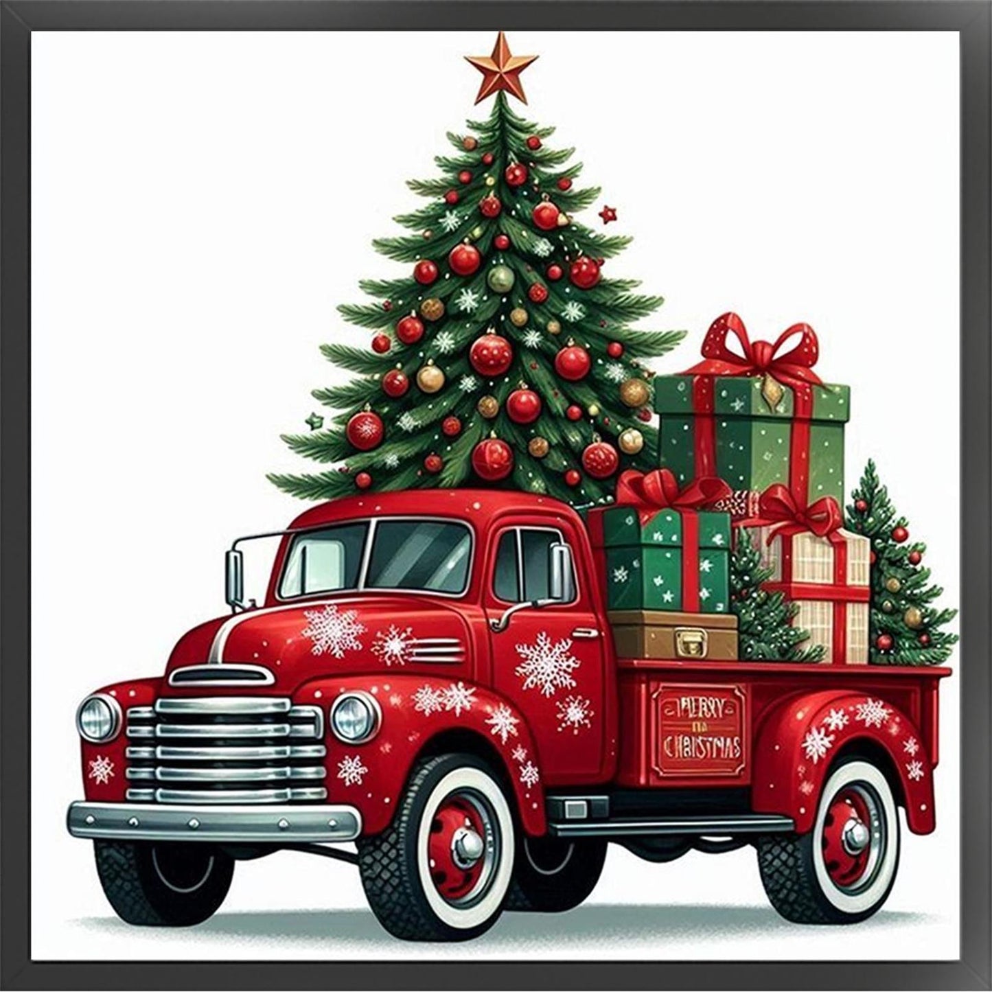 Christmas Tree And Truck - Full 11CT Stamped Cross Stitch 40x40CM - Yishu