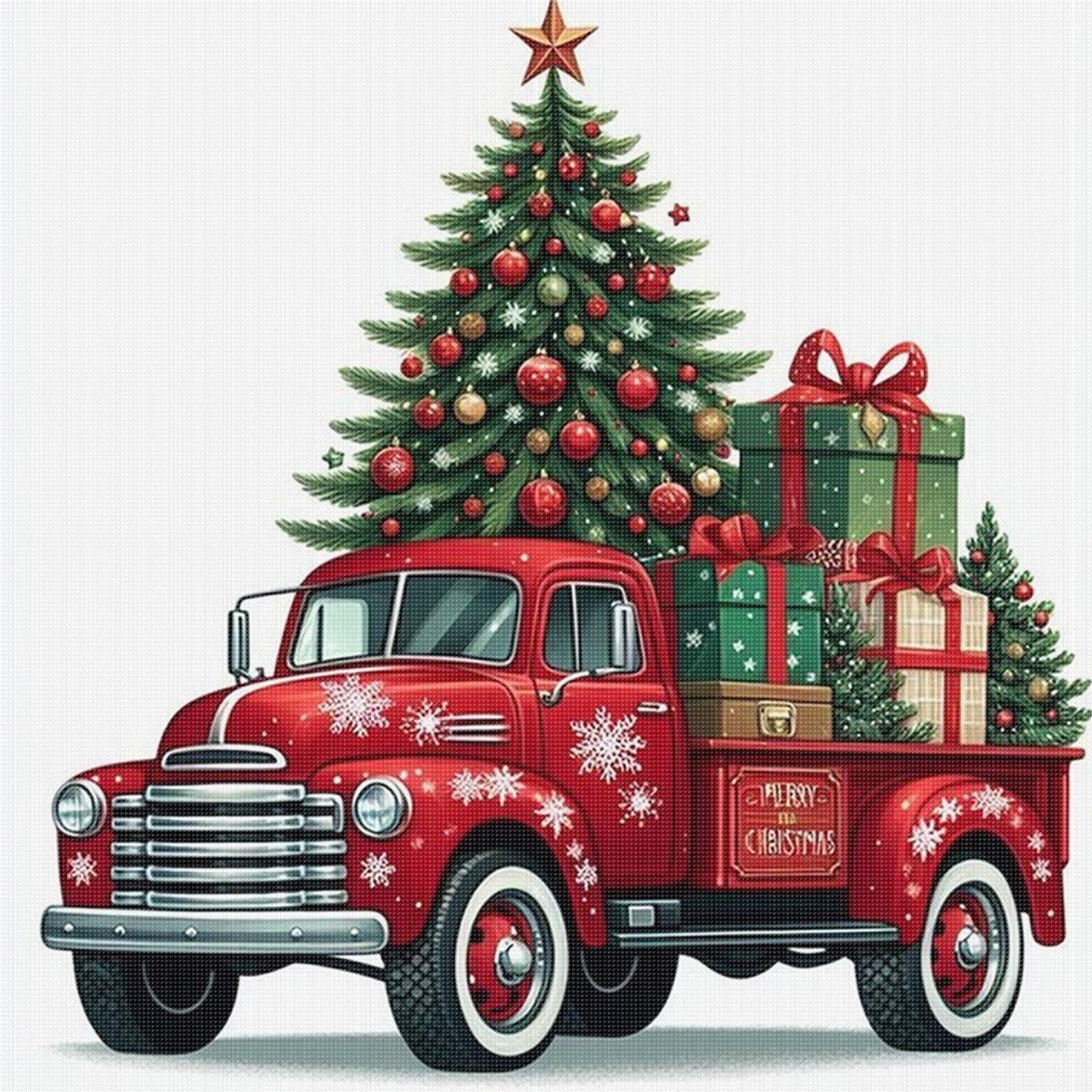 Christmas Tree And Truck - Full 11CT Stamped Cross Stitch 40x40CM - Yishu