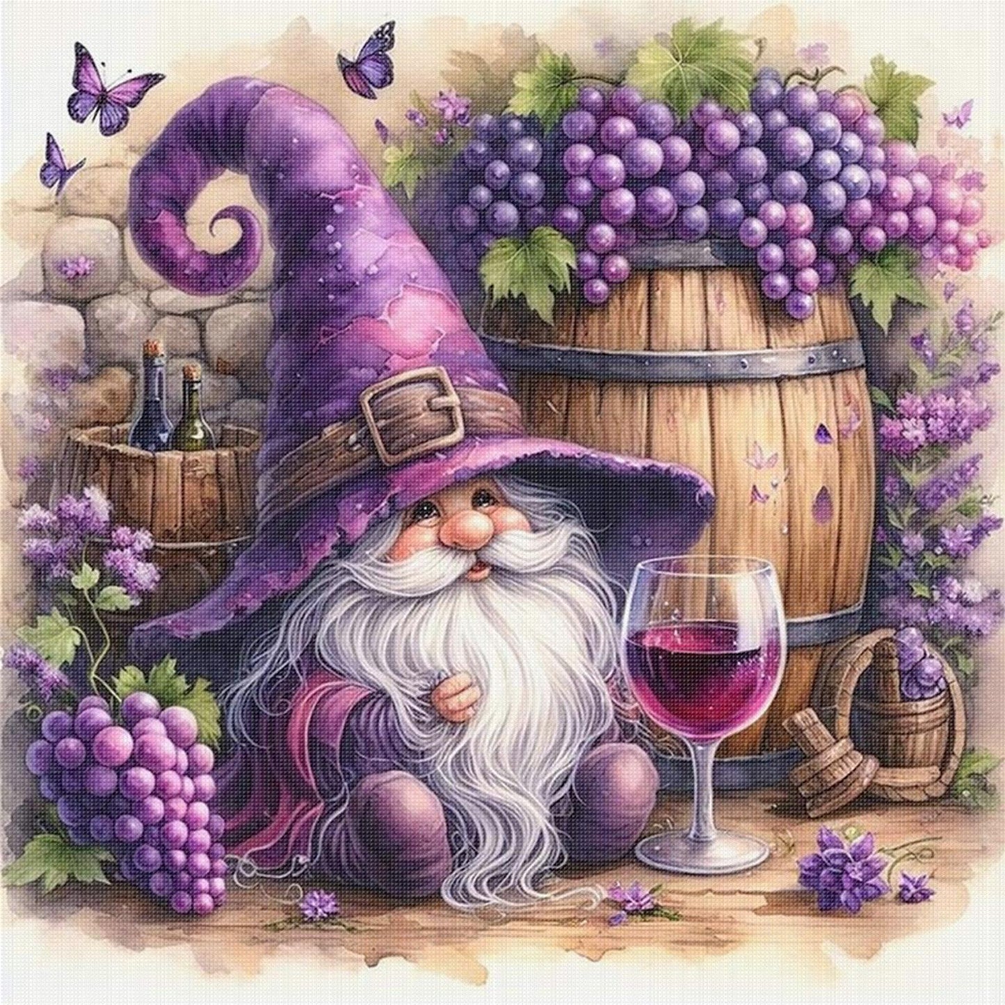Grape Sprite - Full 11CT Stamped Cross Stitch 45x45CM - Huacan
