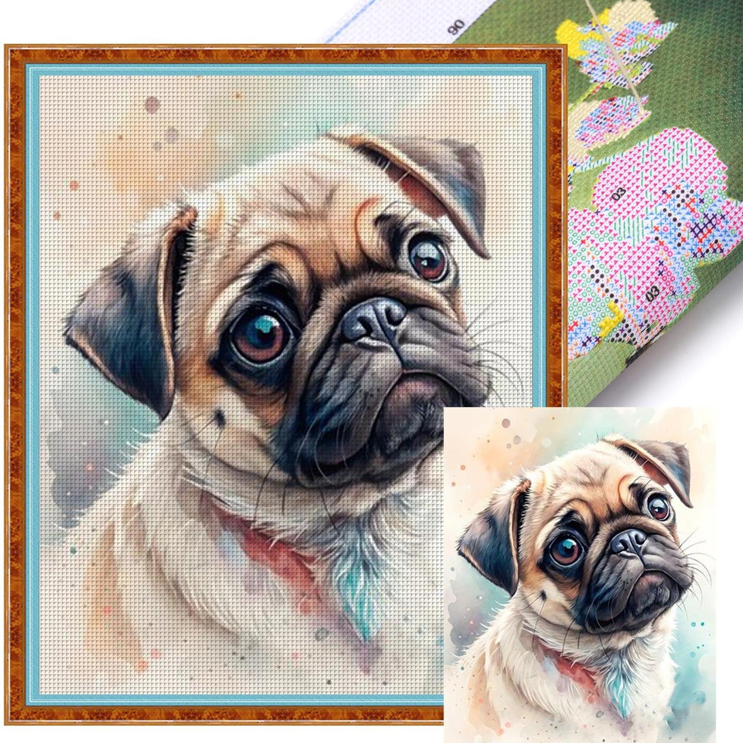 Pug-Dog - Full 11CT Stamped Cross Stitch 40x50CM - Huacan