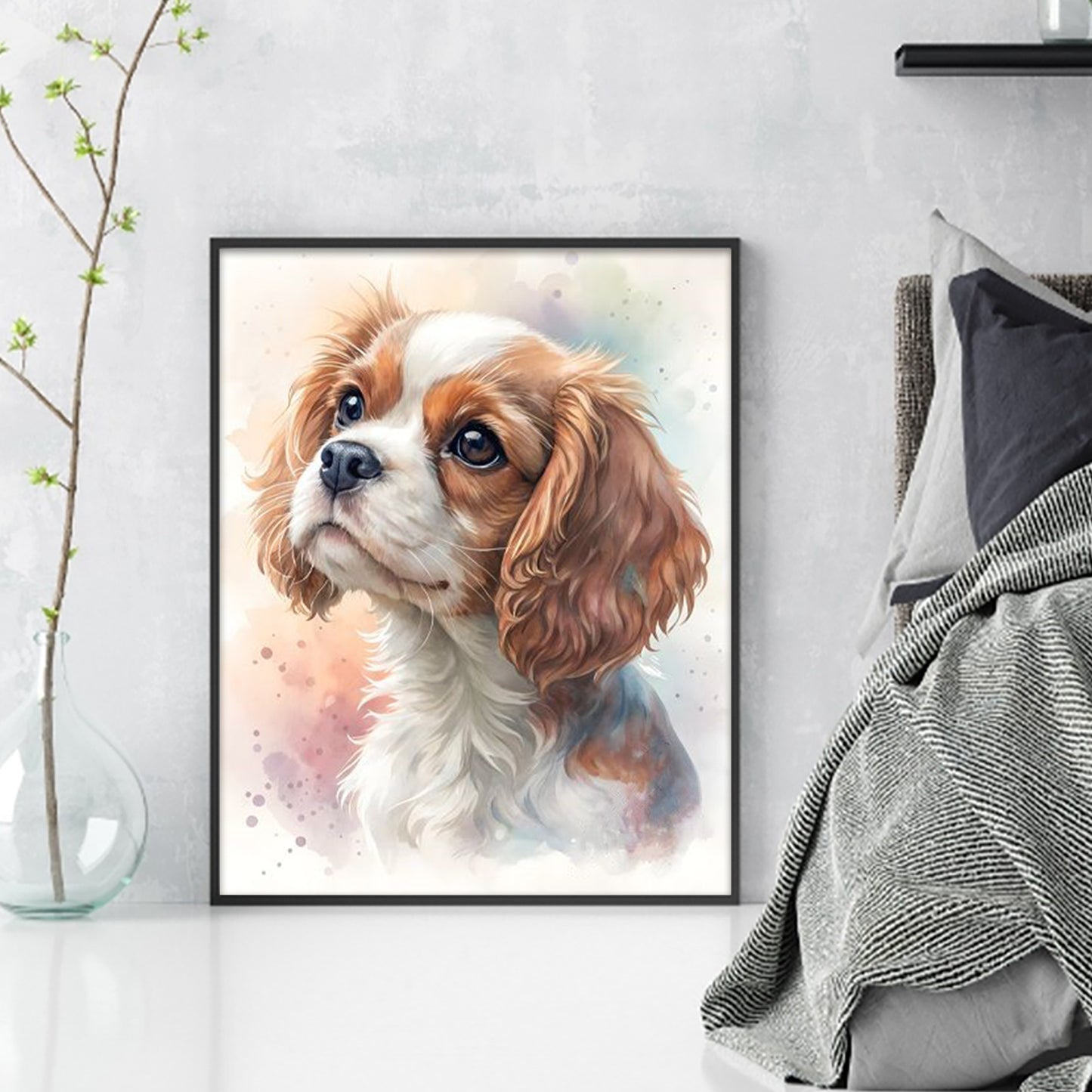 Cavalier King Charles Spaniel-Dog - Full 11CT Stamped Cross Stitch 40x50CM - Huacan