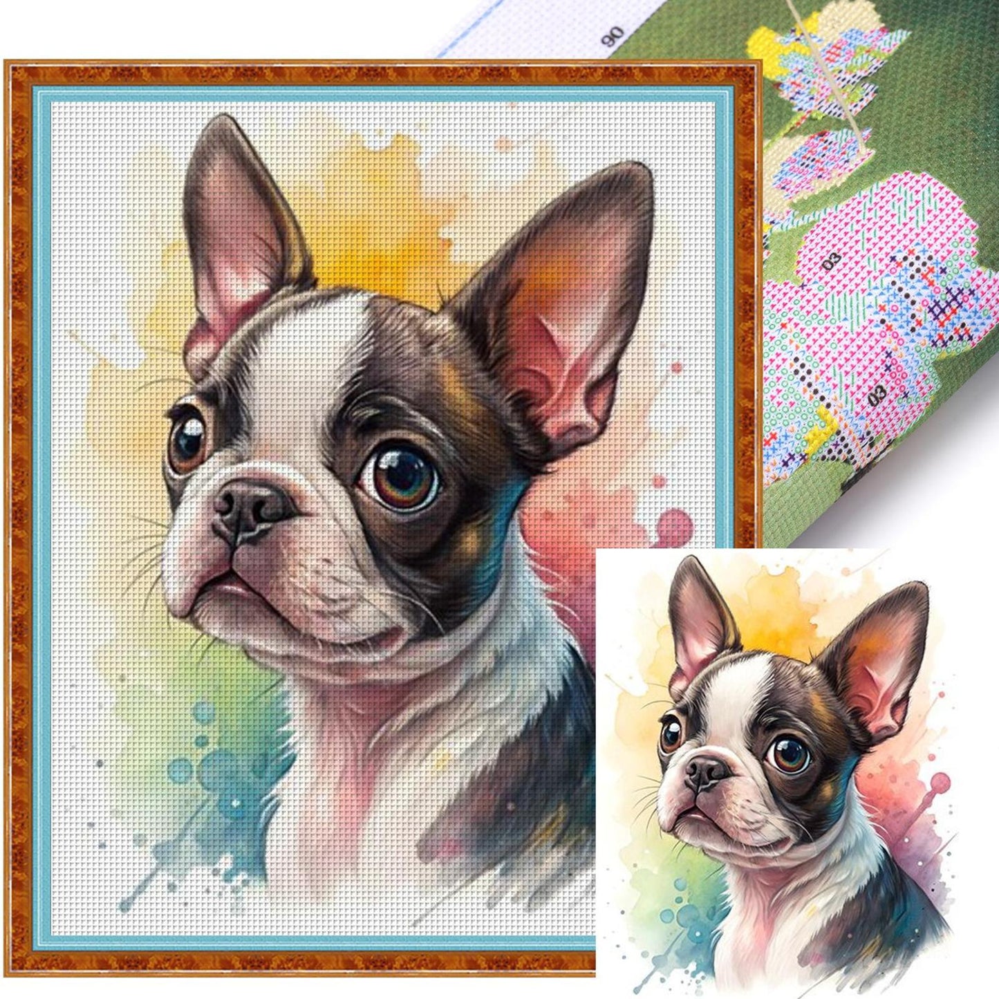 Boston Terrier-Dog - Full 11CT Stamped Cross Stitch 40x50CM - Huacan