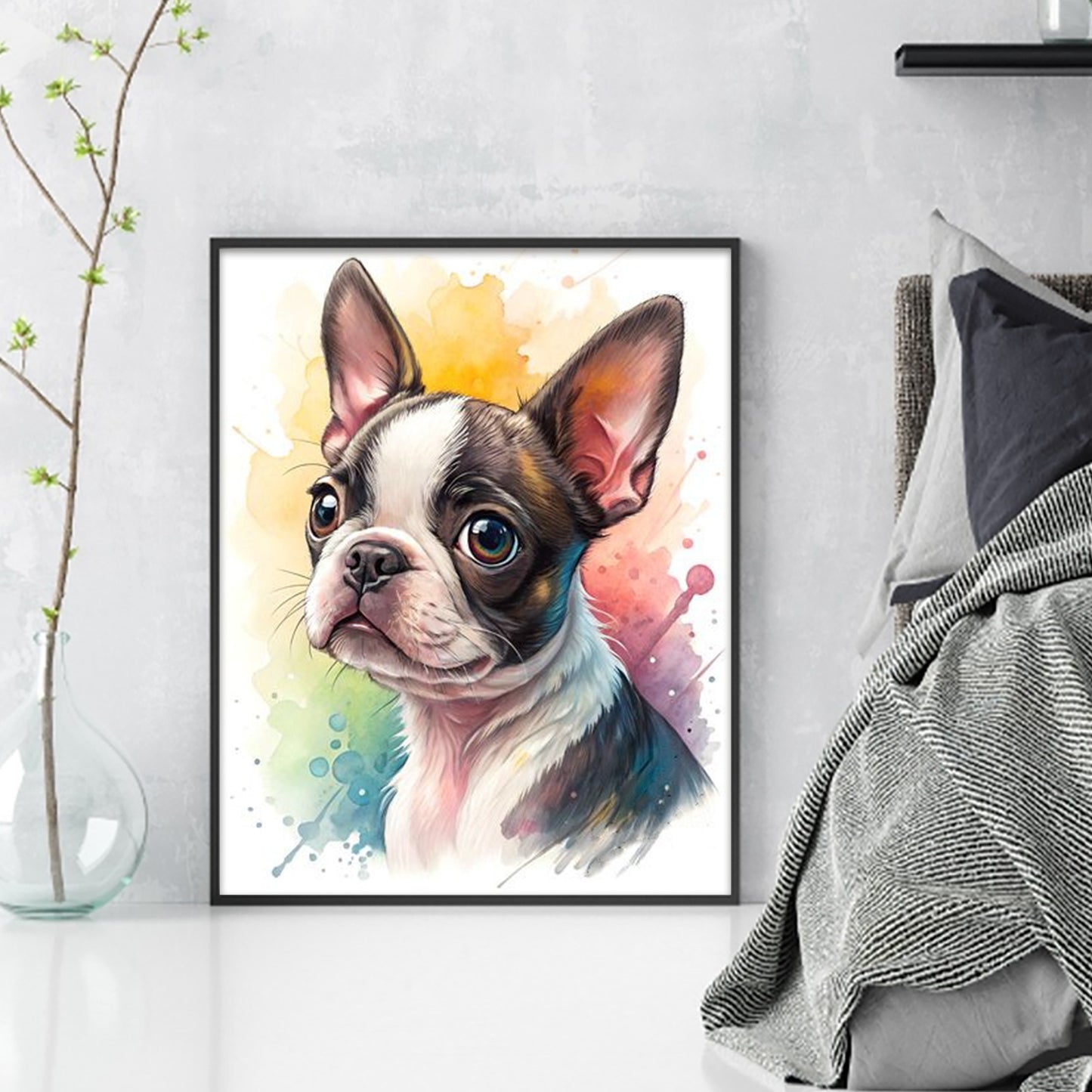 Boston Terrier-Dog - Full 11CT Stamped Cross Stitch 40x50CM - Huacan
