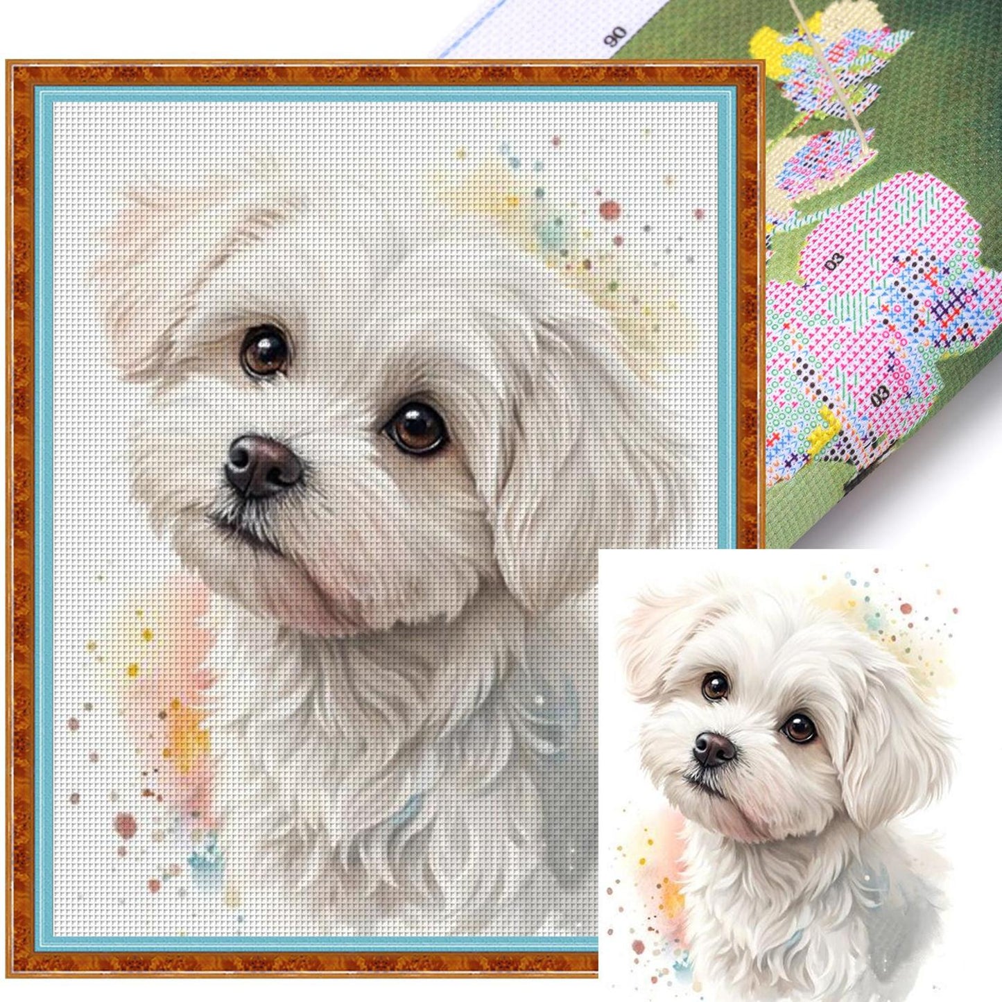 Maltese-Dog - Full 11CT Stamped Cross Stitch 40x50CM - Huacan