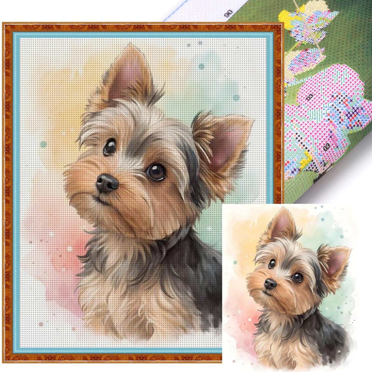 Yorkshire Terrier-Dog - Full 11CT Stamped Cross Stitch 40x50CM - Huacan