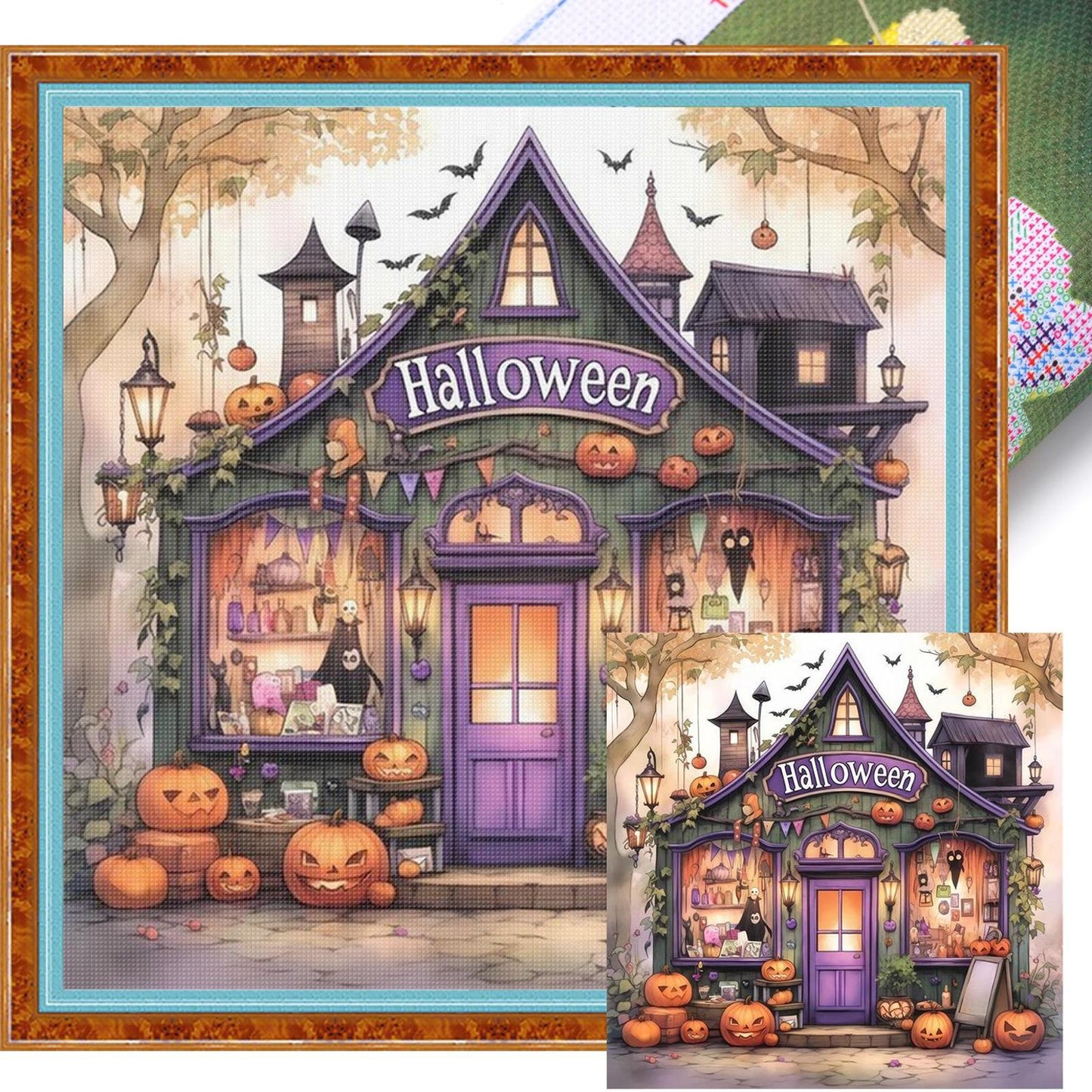 Halloween Shop - Full 11CT Stamped Cross Stitch 50x50CM - Huacan