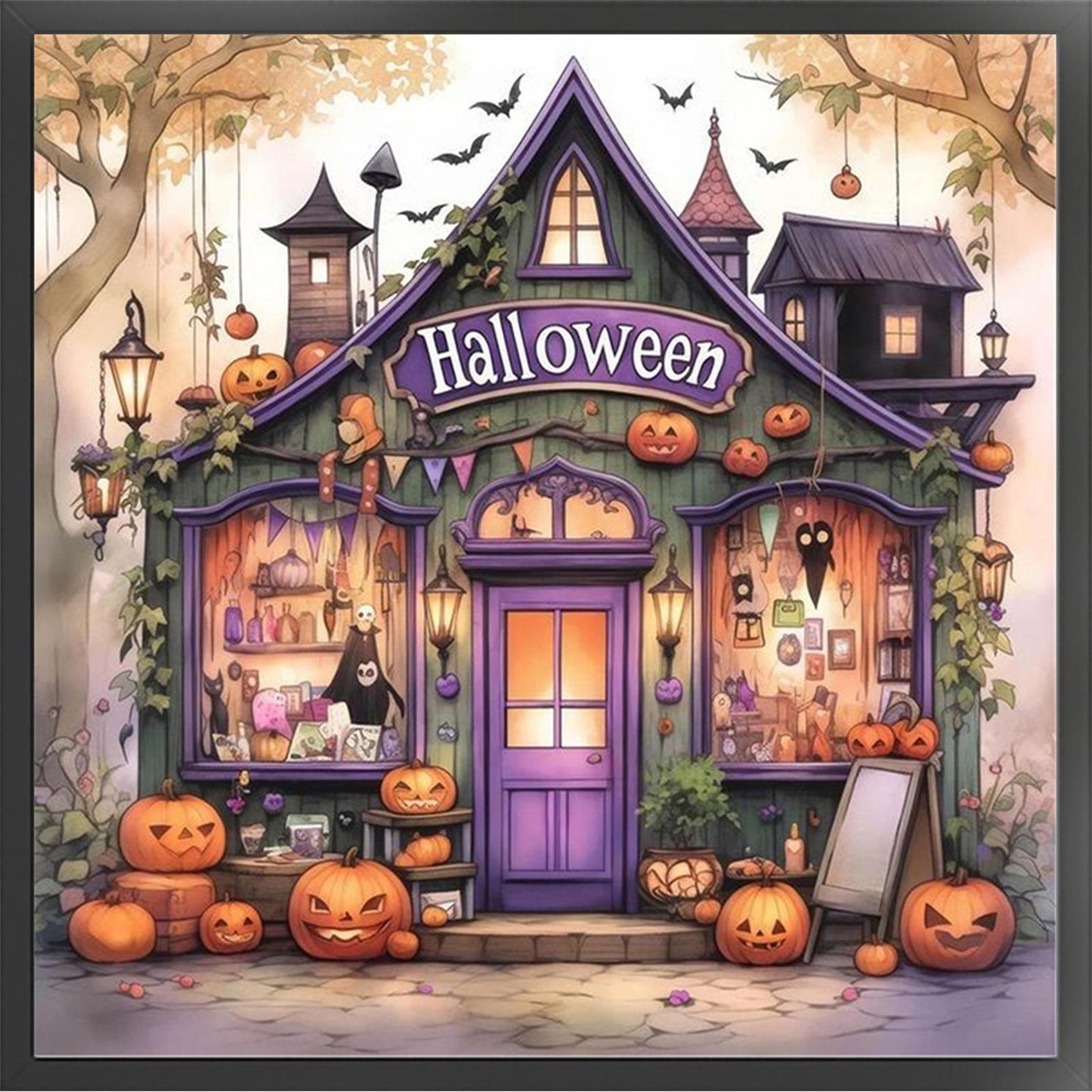 Halloween Shop - Full 11CT Stamped Cross Stitch 50x50CM - Huacan