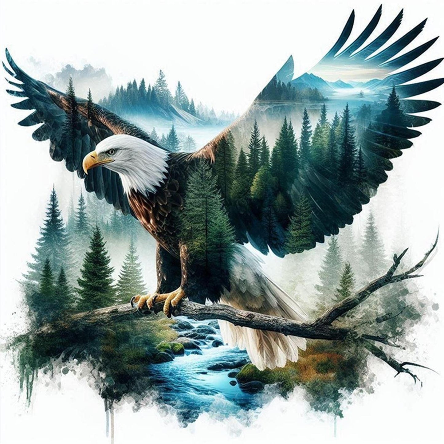 Eagle Silhouette - Full 11CT Stamped Cross Stitch 50x50CM - Huacan