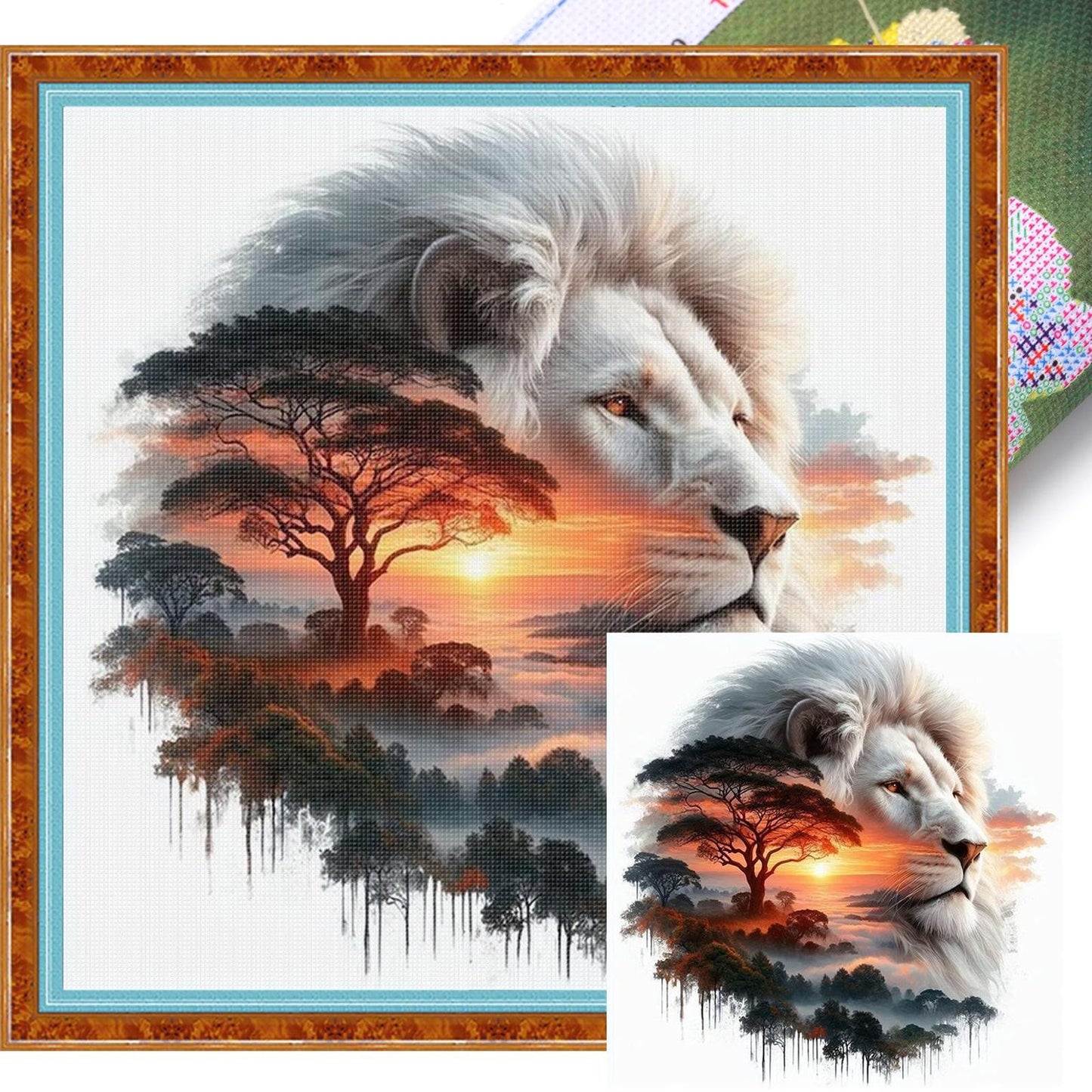 Lion Silhouette - Full 11CT Stamped Cross Stitch 50x50CM - Huacan