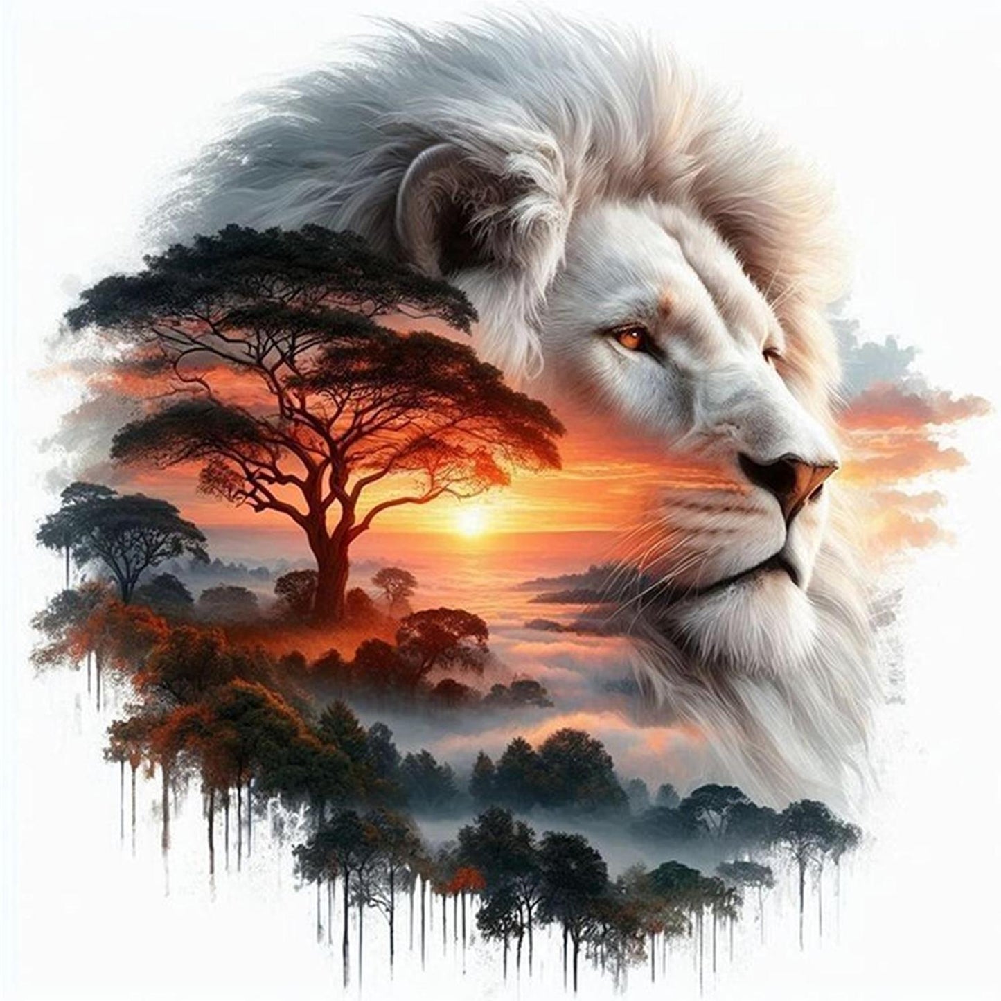 Lion Silhouette - Full 11CT Stamped Cross Stitch 50x50CM - Huacan