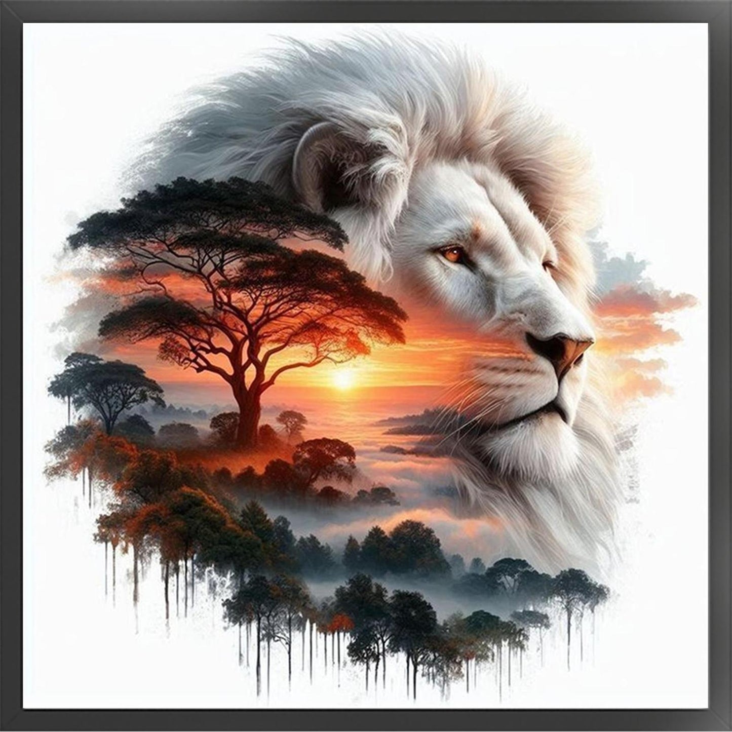 Lion Silhouette - Full 11CT Stamped Cross Stitch 50x50CM - Huacan