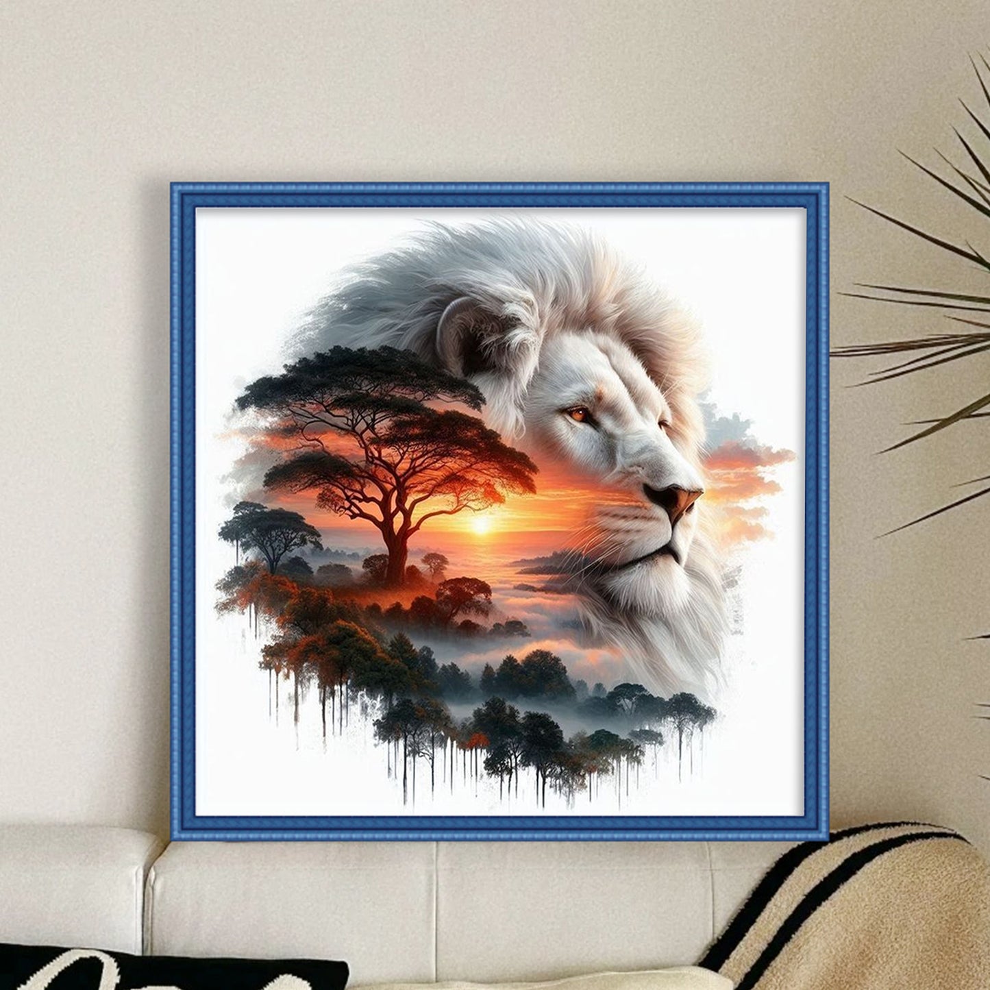 Lion Silhouette - Full 11CT Stamped Cross Stitch 50x50CM - Huacan